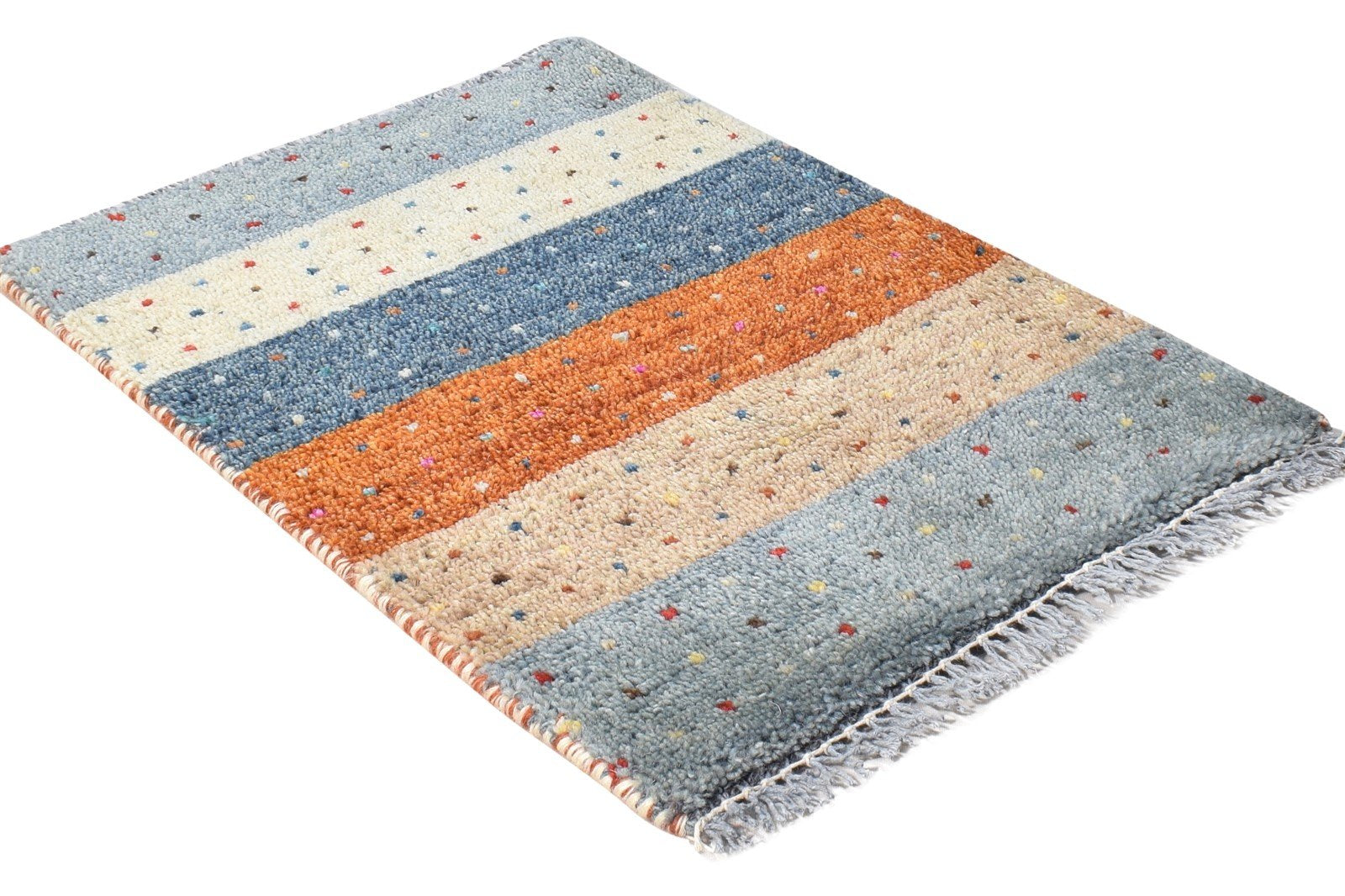 Wool Multi Color Rug 1X2 Southwestern Hand Knotted Gabbeh Striped Small Carpet 7865058066581