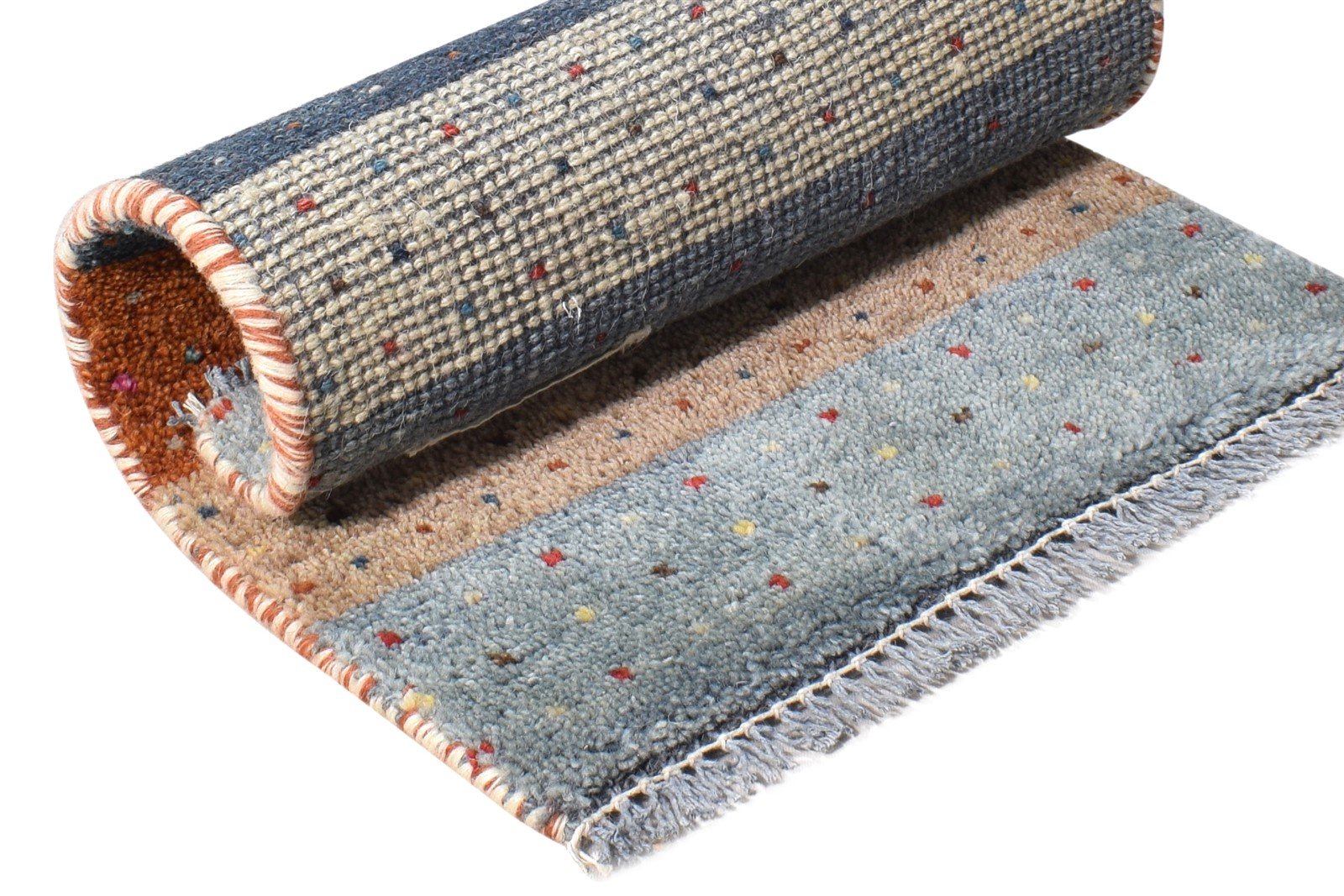 Wool Multi Color Rug 1X2 Southwestern Hand Knotted Gabbeh Striped Small Carpet 7865058066581