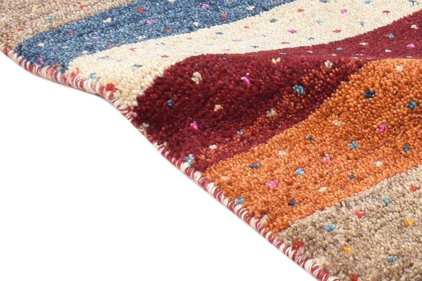 Wool Multi Color Rug 1X2 Southwestern Hand Knotted Gabbeh Striped Small Carpet 7865090211989