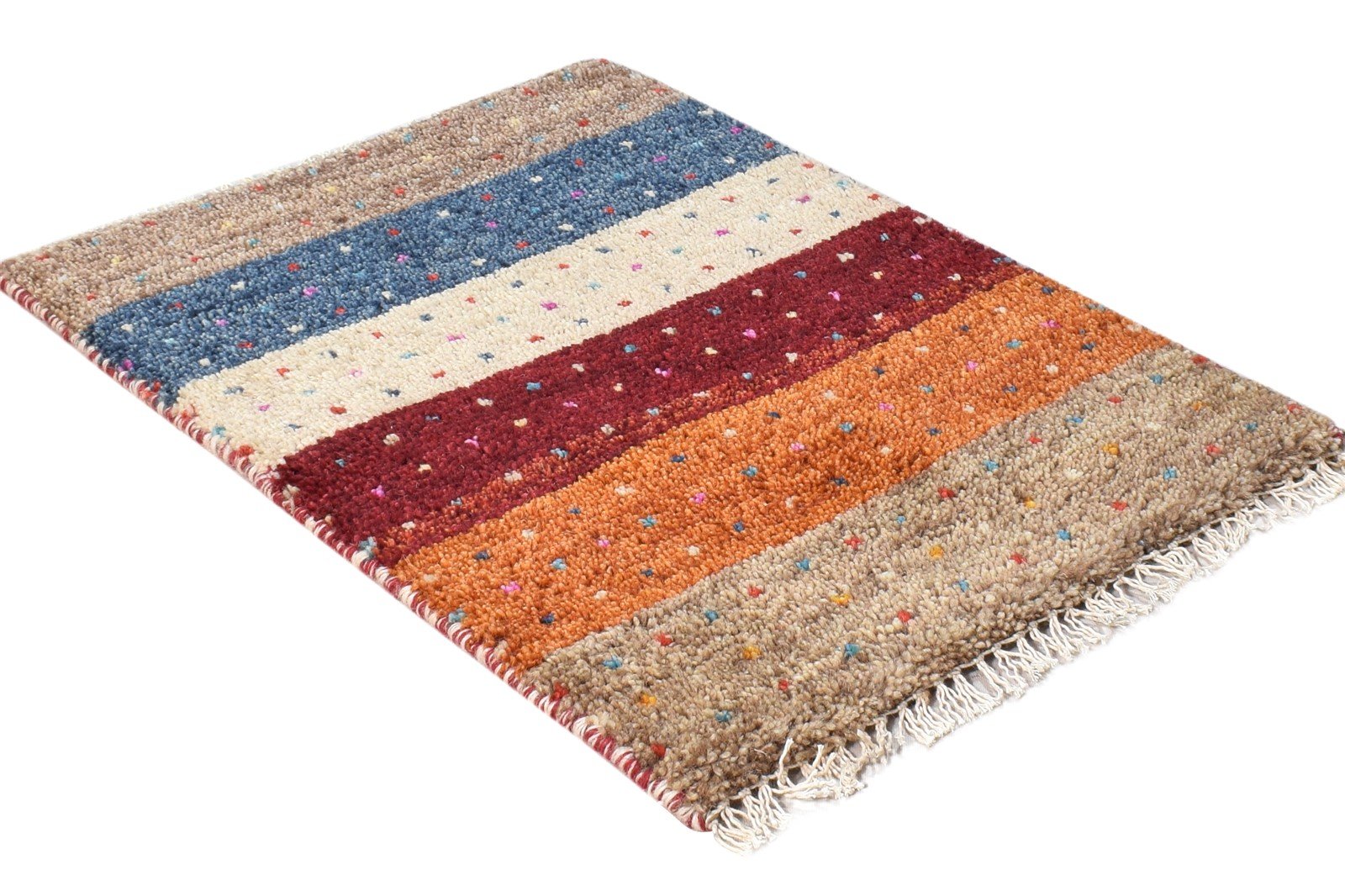 Wool Multi Color Rug 1X2 Southwestern Hand Knotted Gabbeh Striped Small Carpet 7865090211989