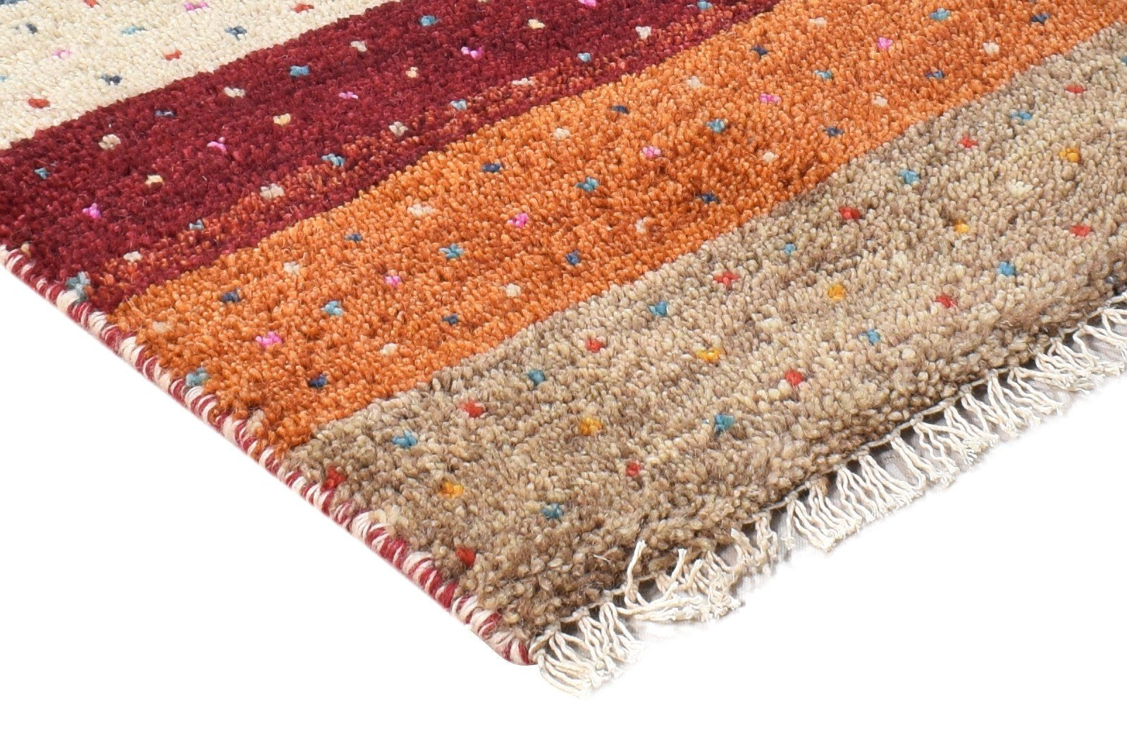 Wool Multi Color Rug 1X2 Southwestern Hand Knotted Gabbeh Striped Small Carpet 7865090211989