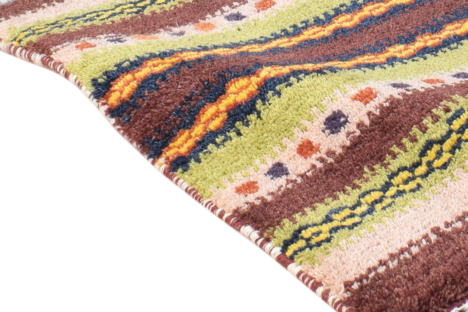 Wool Multi Color Rug 1X2 Southwestern Hand Knotted Gabbeh Striped Small Carpet 7865060327573