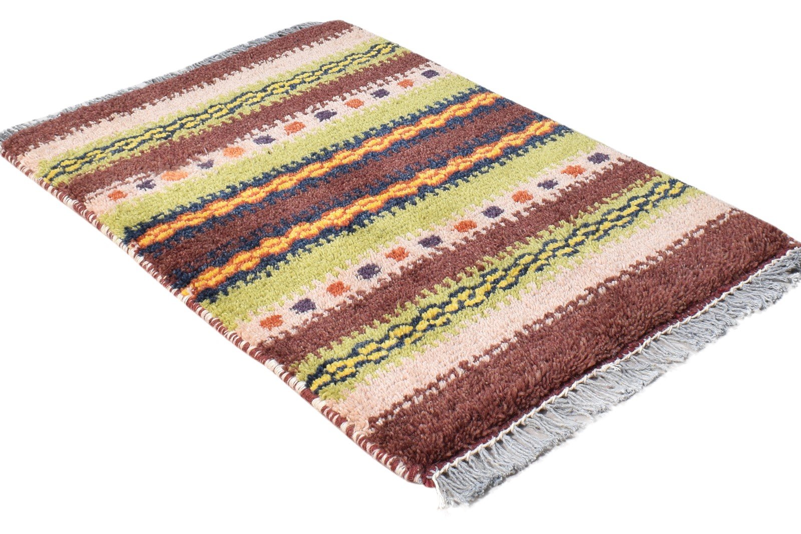 Wool Multi Color Rug 1X2 Southwestern Hand Knotted Gabbeh Striped Small Carpet 7865060327573