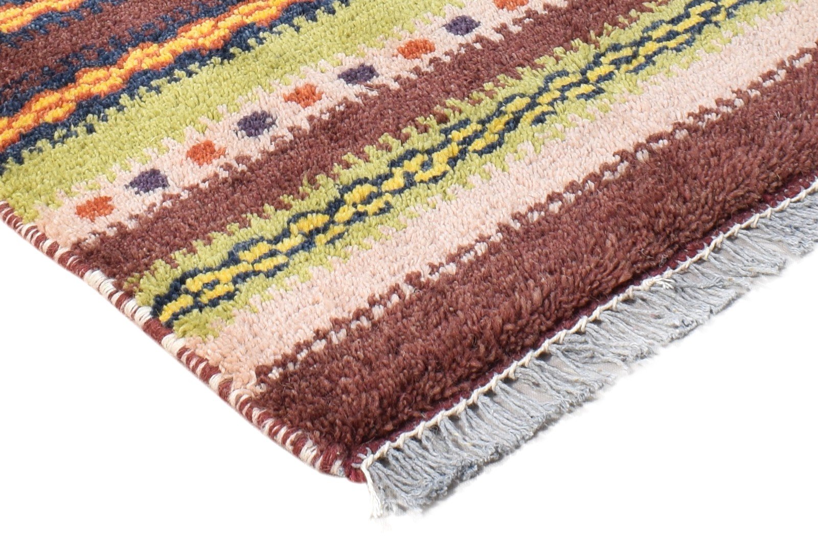 Wool Multi Color Rug 1X2 Southwestern Hand Knotted Gabbeh Striped Small Carpet 7865060327573