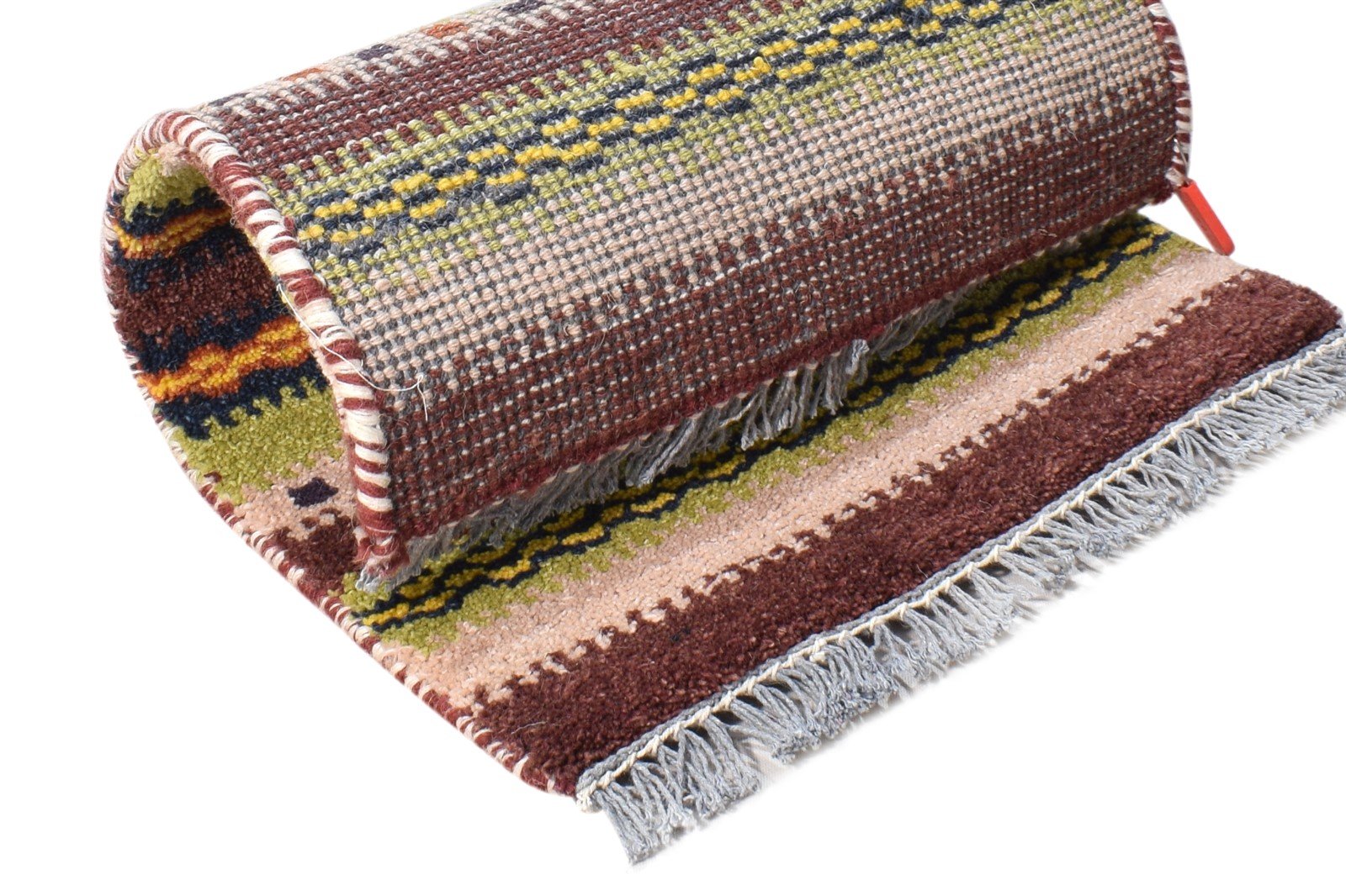 Wool Multi Color Rug 1X2 Southwestern Hand Knotted Gabbeh Striped Small Carpet 7865060327573