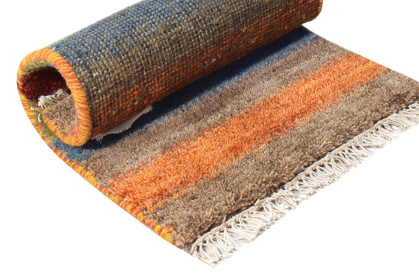 Angelika Wool Multi Color Rug 1X2 Southwestern Hand Knotted Gabbeh Striped 7865061114005