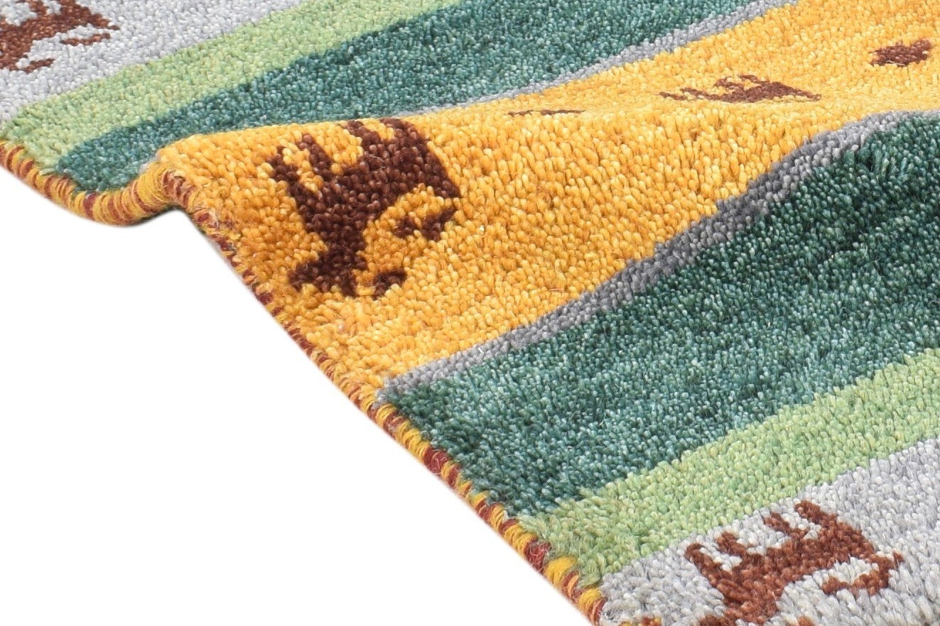 Jeanie Wool Multi Color Rug 1X2 Southwestern Hand Knotted Gabbeh Striped 7865082642581