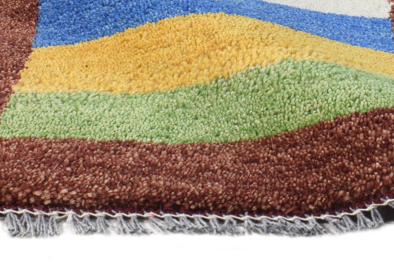 Wool Multi Color Rug 1X2 Southwestern Hand Knotted Gabbeh Striped Small Carpet 7865087656085