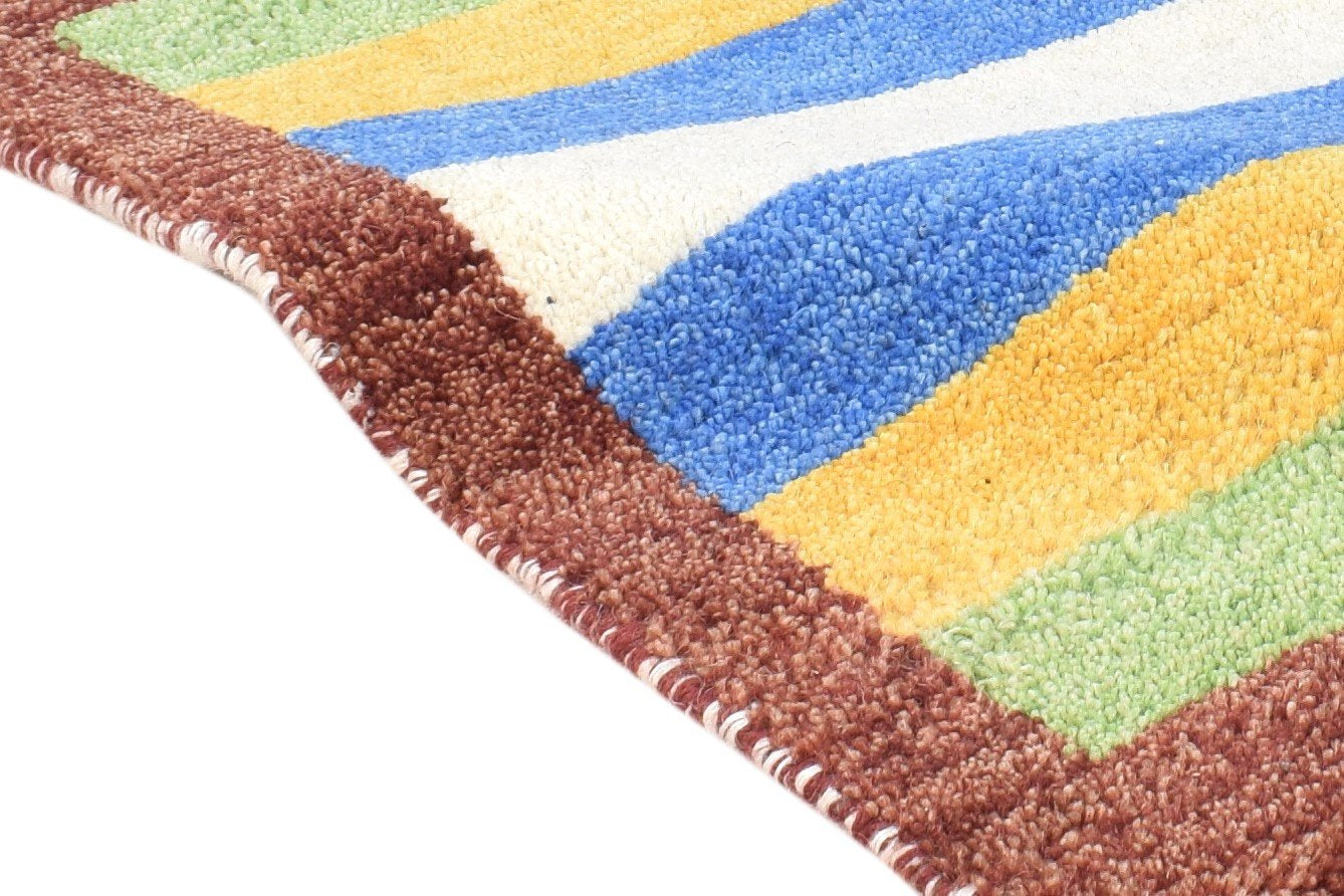 Wool Multi Color Rug 1X2 Southwestern Hand Knotted Gabbeh Striped Small Carpet 7865087656085