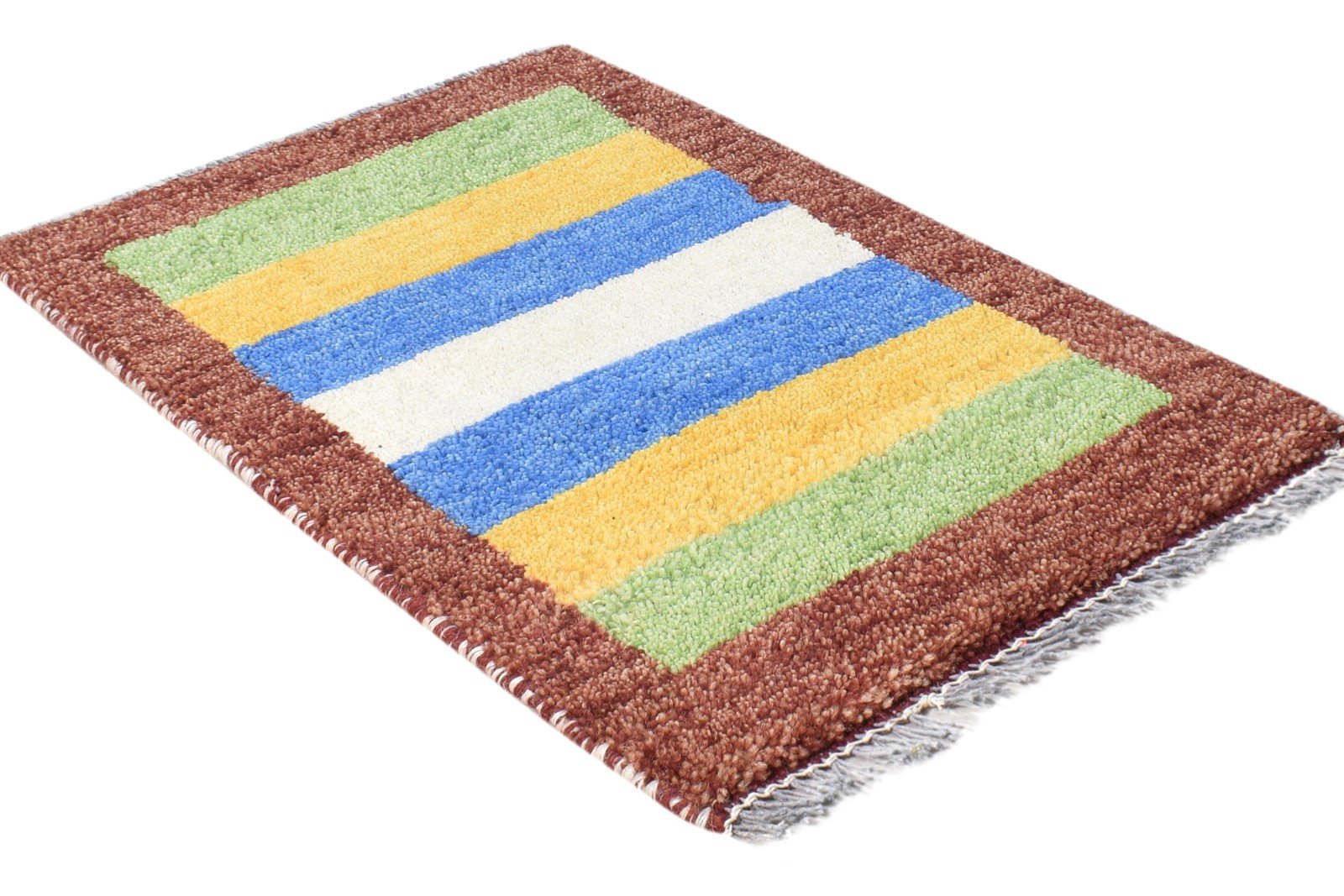 Wool Multi Color Rug 1X2 Southwestern Hand Knotted Gabbeh Striped Small Carpet 7865087656085