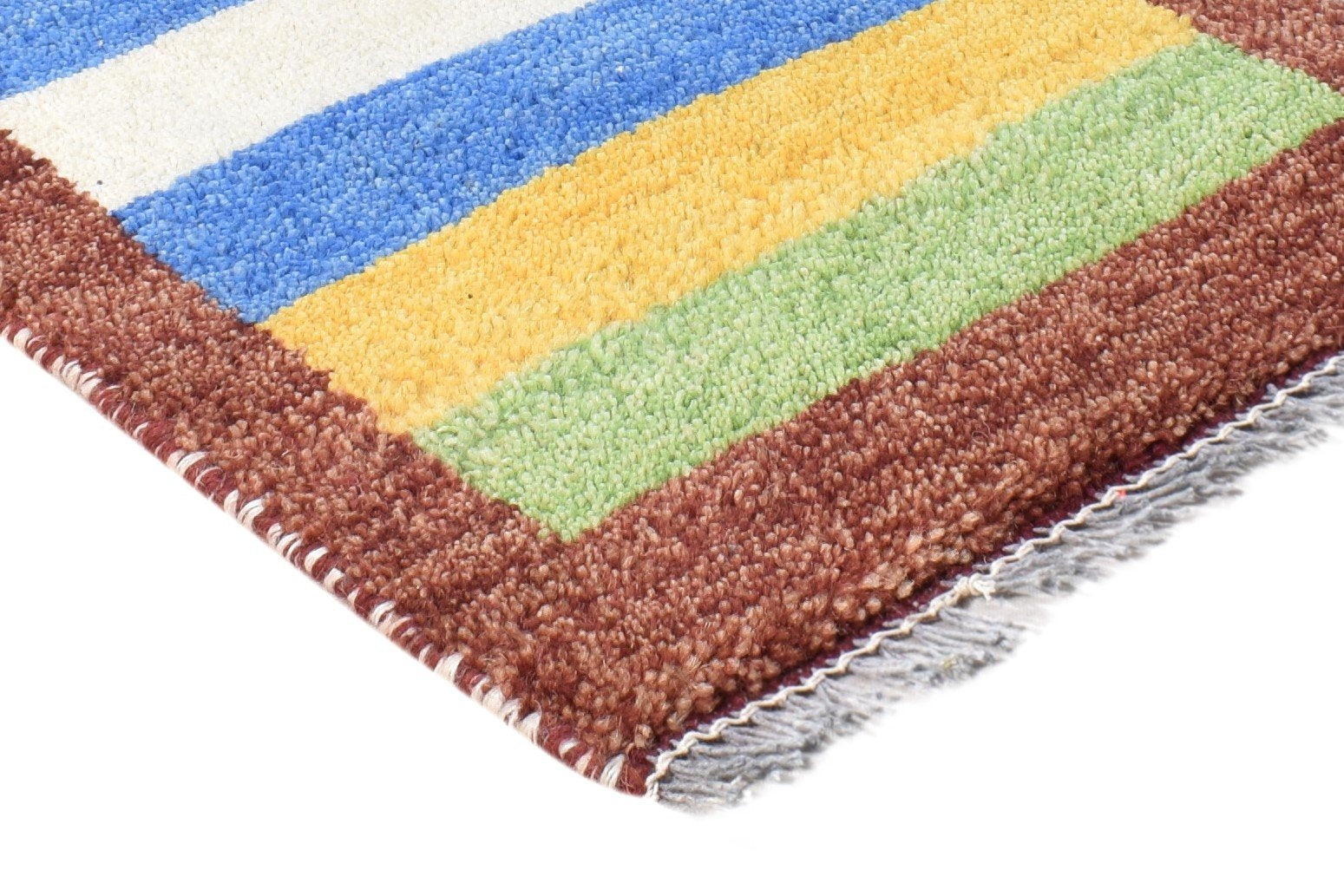 Wool Multi Color Rug 1X2 Southwestern Hand Knotted Gabbeh Striped Small Carpet 7865087656085