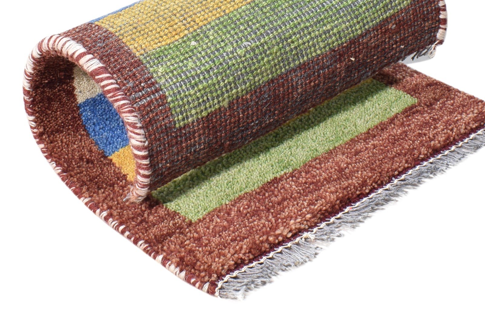 Wool Multi Color Rug 1X2 Southwestern Hand Knotted Gabbeh Striped Small Carpet 7865087656085