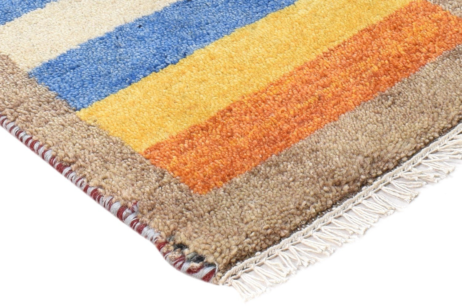 Wool Multi Color Rug 1X2 Southwestern Hand Knotted Gabbeh Striped Small Carpet 7865089523861