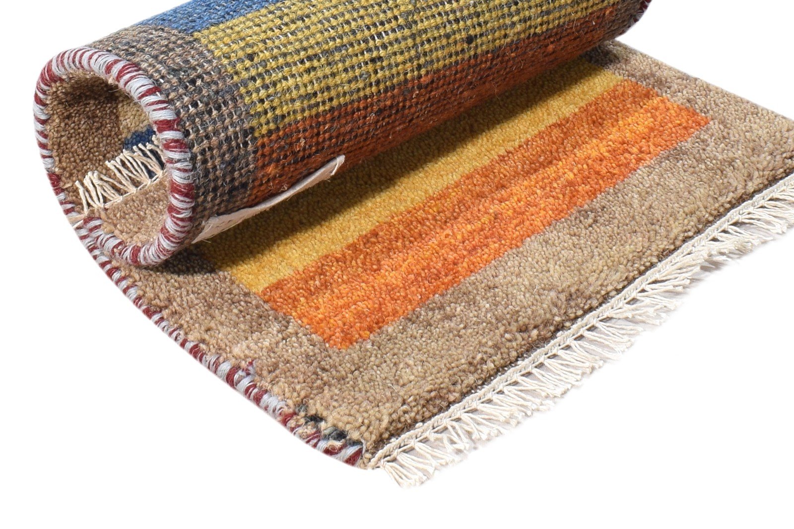 Wool Multi Color Rug 1X2 Southwestern Hand Knotted Gabbeh Striped Small Carpet 7865089523861