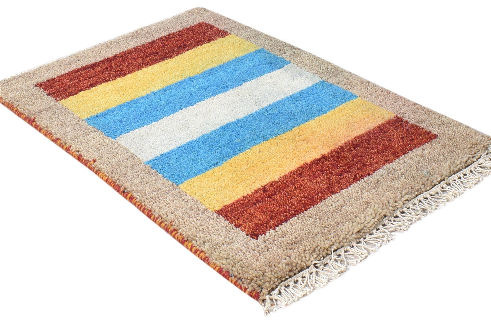 Keriann Wool Multi Color Rug 1X2 Southwestern Hand Knotted Gabbeh Striped 7865085100181