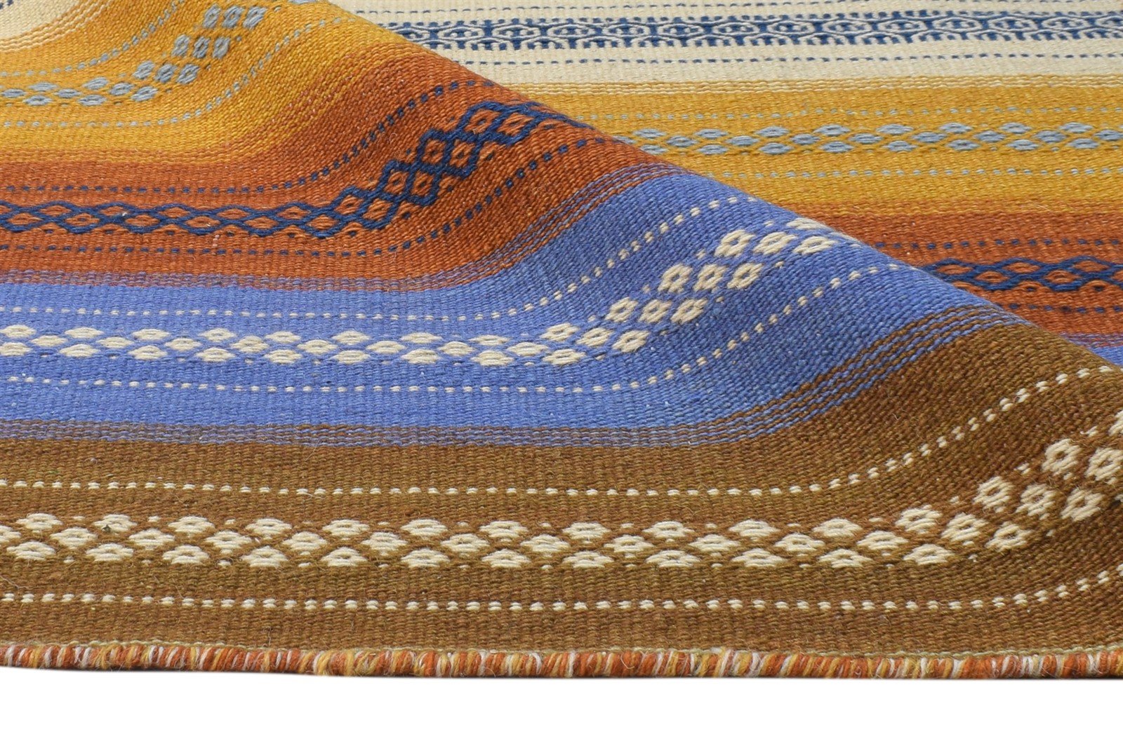 Wool Multi Color Rug 2'6 X 4' Modern Dhurrie Bokhara Striped Small Carpet 7865082216597