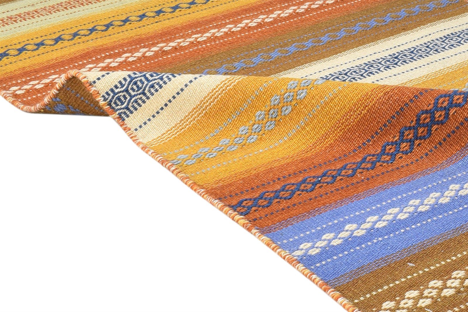 Wool Multi Color Rug 2'6 X 4' Modern Dhurrie Bokhara Striped Small Carpet 7865082216597