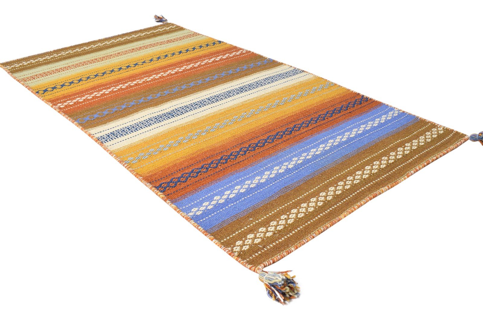 Wool Multi Color Rug 2'6 X 4' Modern Dhurrie Bokhara Striped Small Carpet 7865082216597