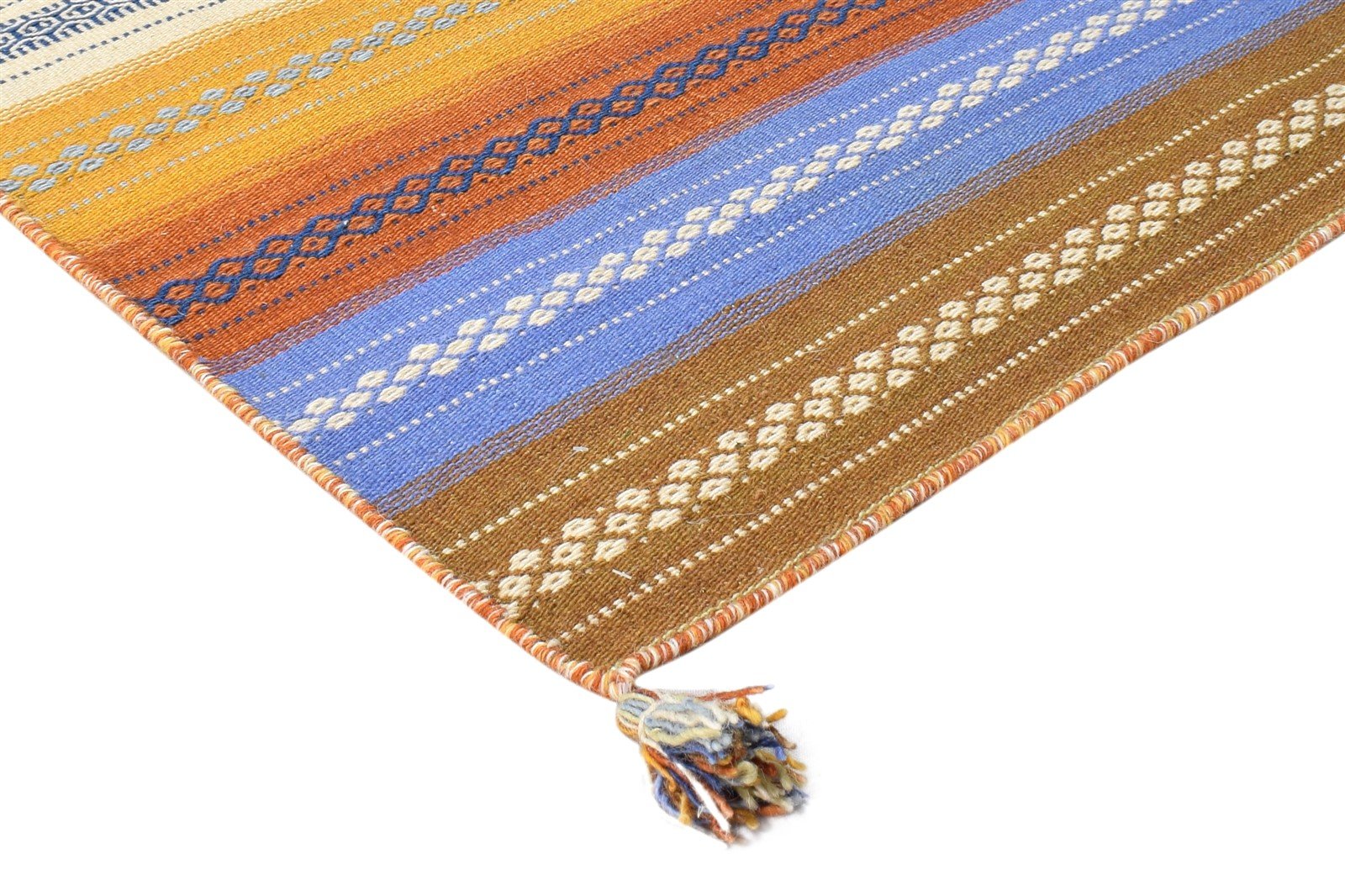 Wool Multi Color Rug 2'6 X 4' Modern Dhurrie Bokhara Striped Small Carpet 7865082216597