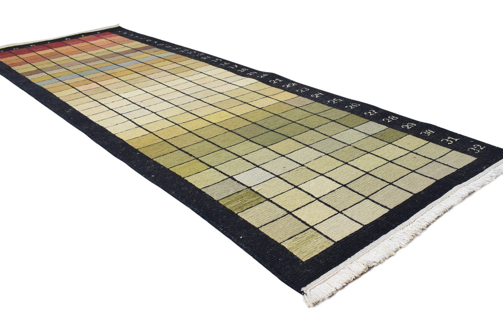 Kitty Wool Multi Color Rug 3X8 Modern Hand Knotted Scandinavian Geometric Runner 7865072517269