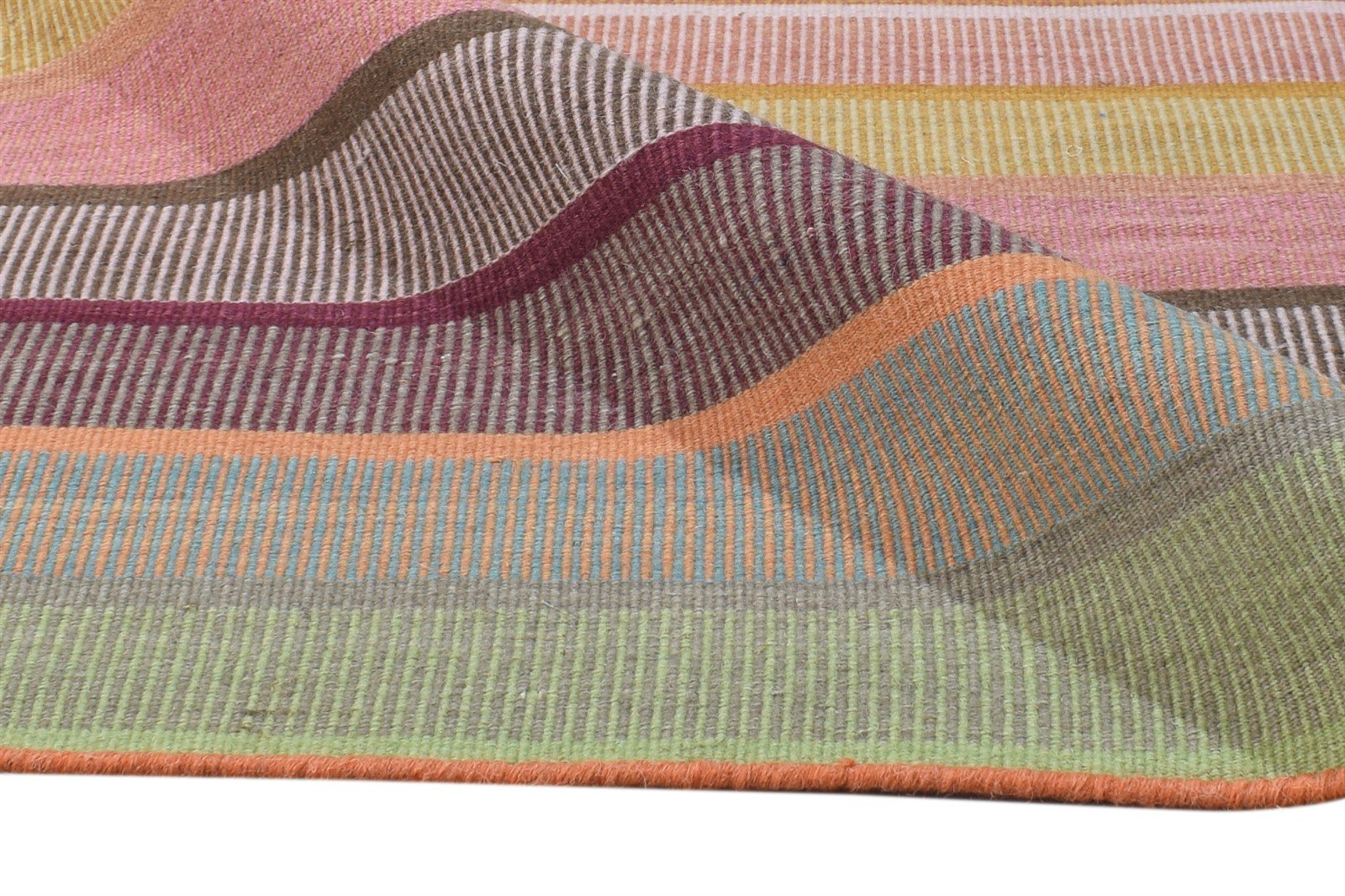 Wool Multi Rug 3' X 5' Modern Dhurrie Scandinavian Striped Room Size Carpet 7864991121557