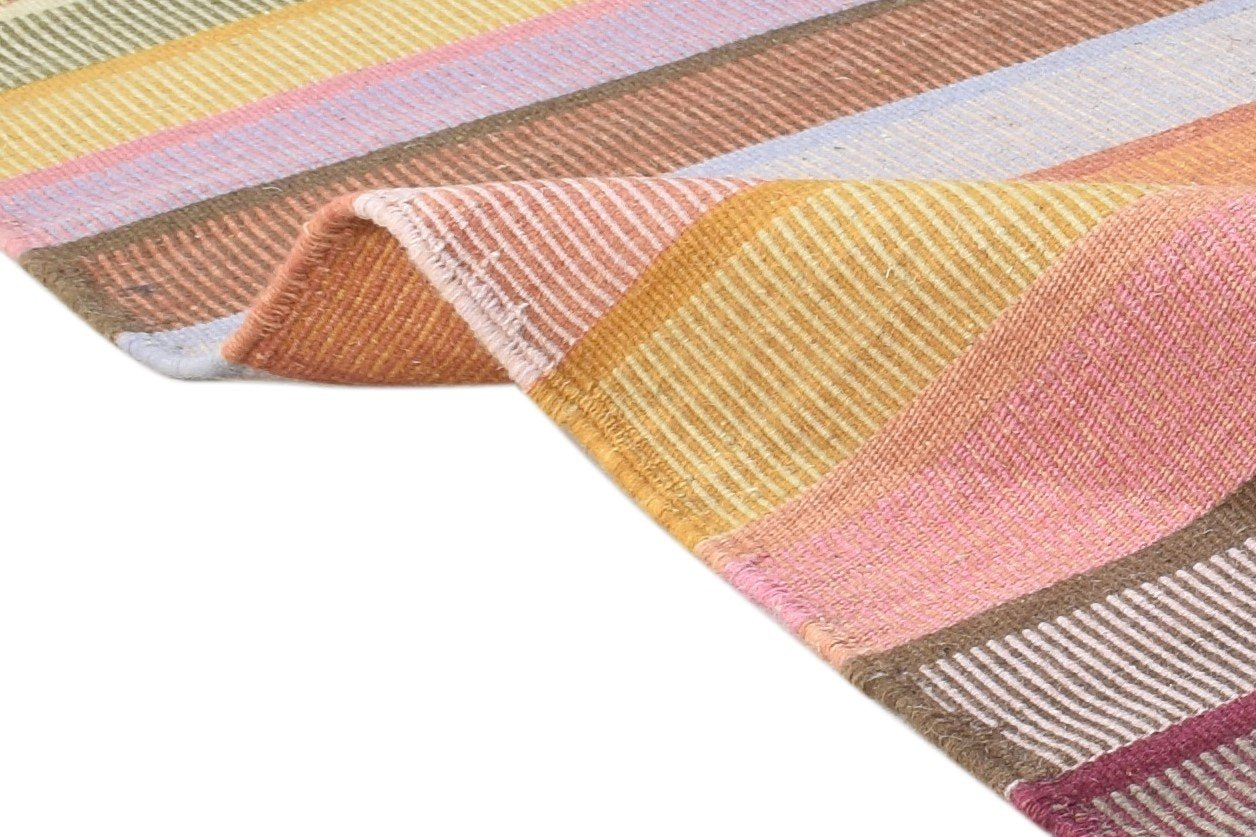 Wool Multi Rug 3' X 5' Modern Dhurrie Scandinavian Striped Room Size Carpet 7864991121557