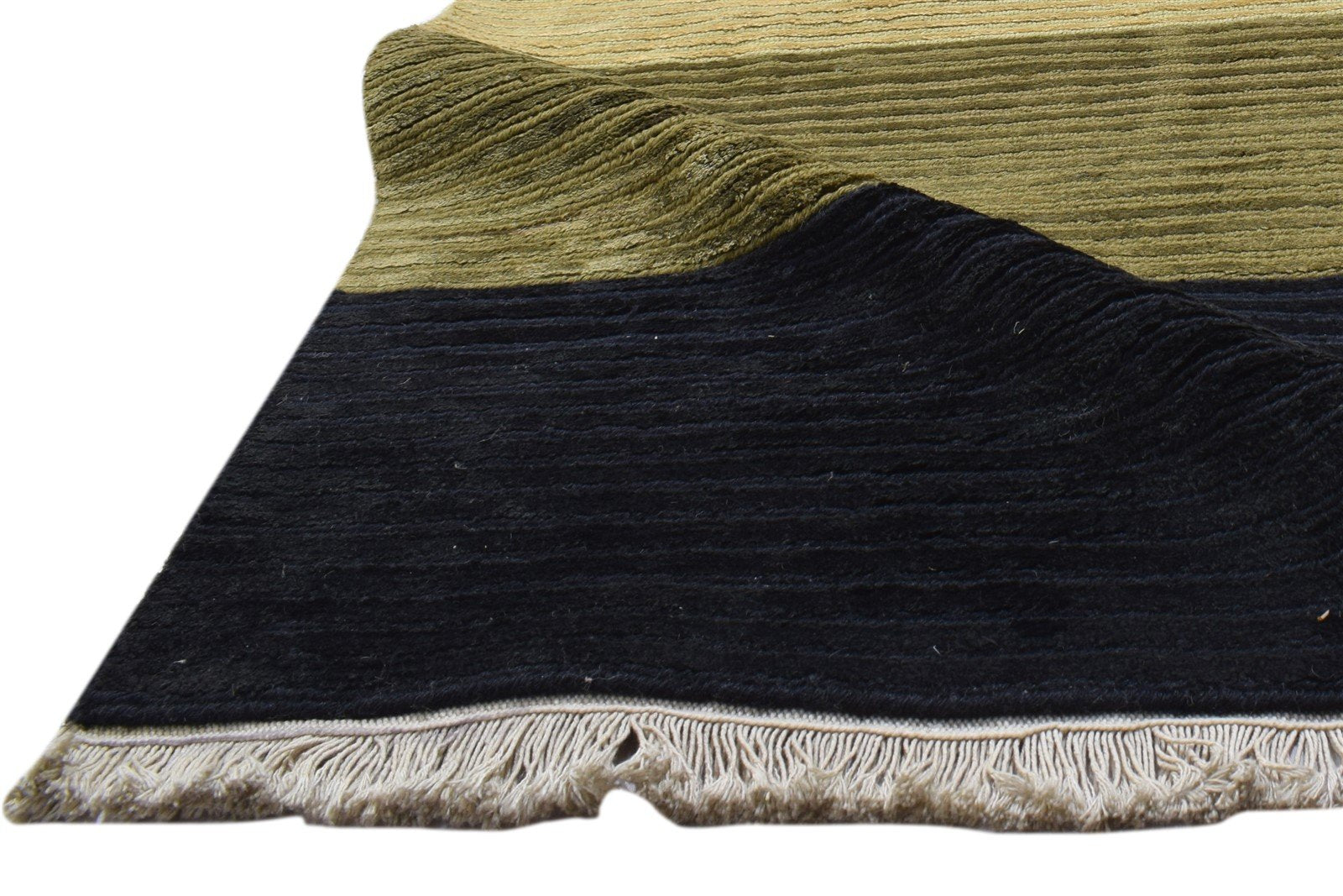 Wool Multi Rug 3' X 9' Modern Hand Knotted Indian Striped 3'2"X9'0" Carpet 7860702118037