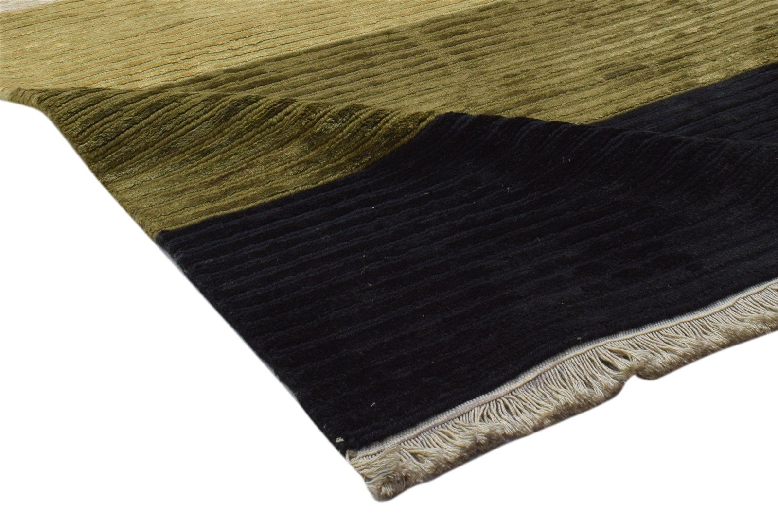 Wool Multi Rug 3' X 9' Modern Hand Knotted Indian Striped 3'2"X9'0" Carpet 7860702118037