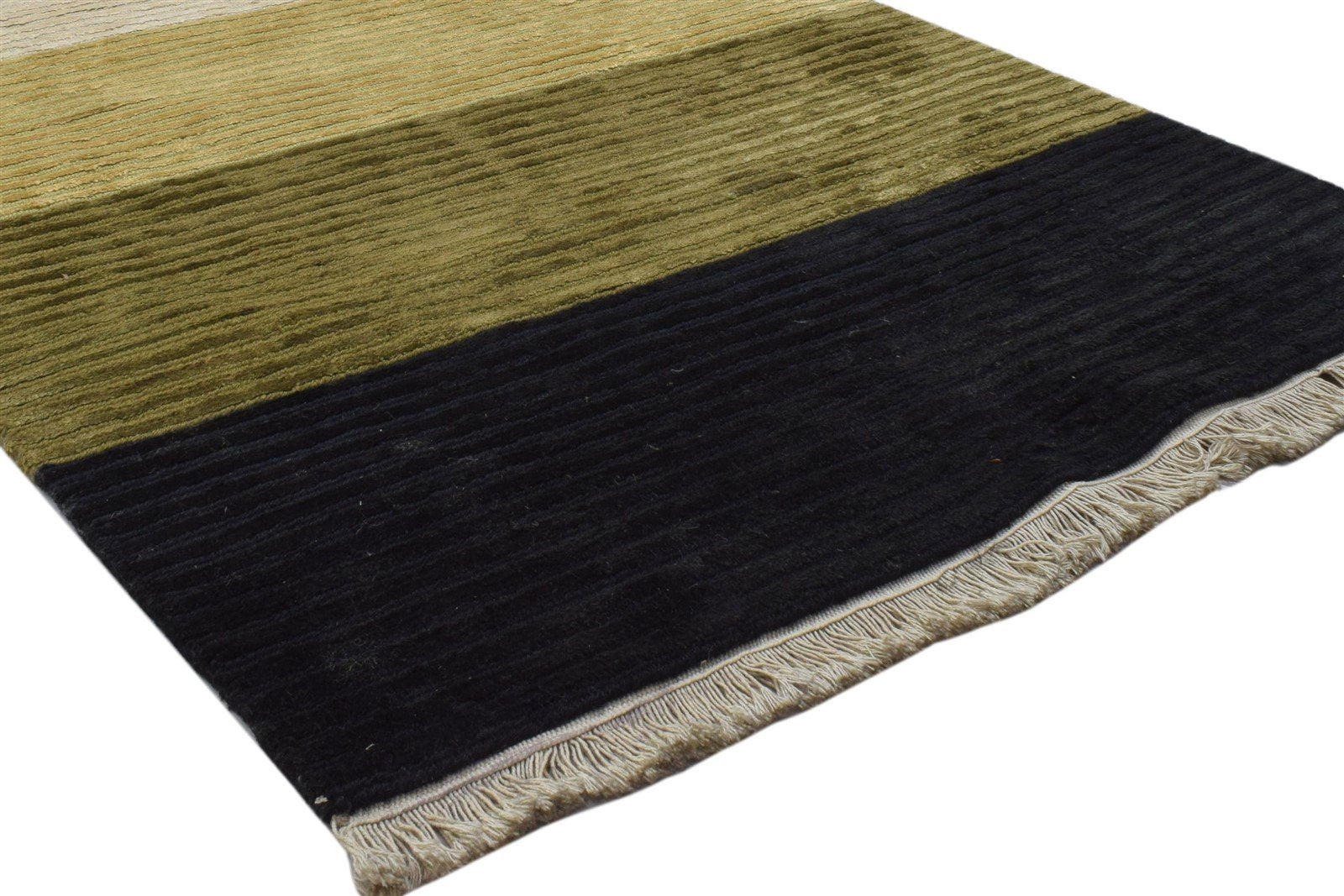 Wool Multi Rug 3' X 9' Modern Hand Knotted Indian Striped 3'2"X9'0" Carpet 7860702118037