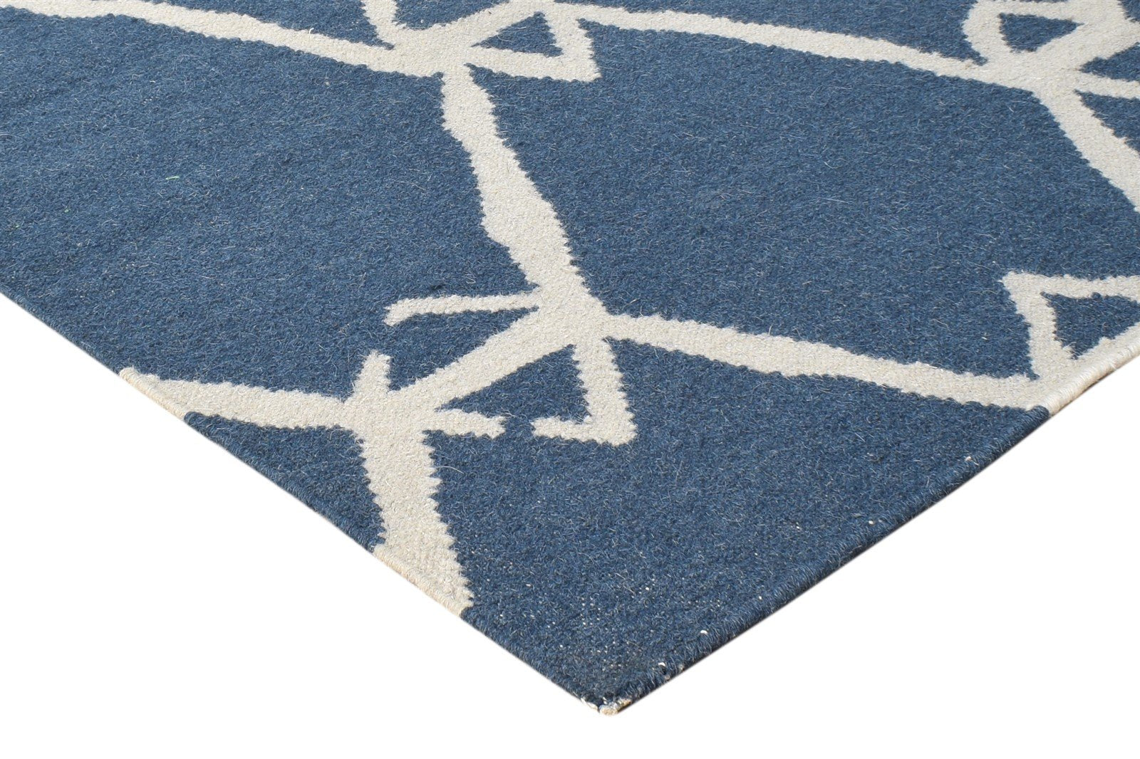 Wool Navy Blue Rug 3' X 4' Modern Dhurrie Scandinavian Nordic Small Carpet 7865197035669