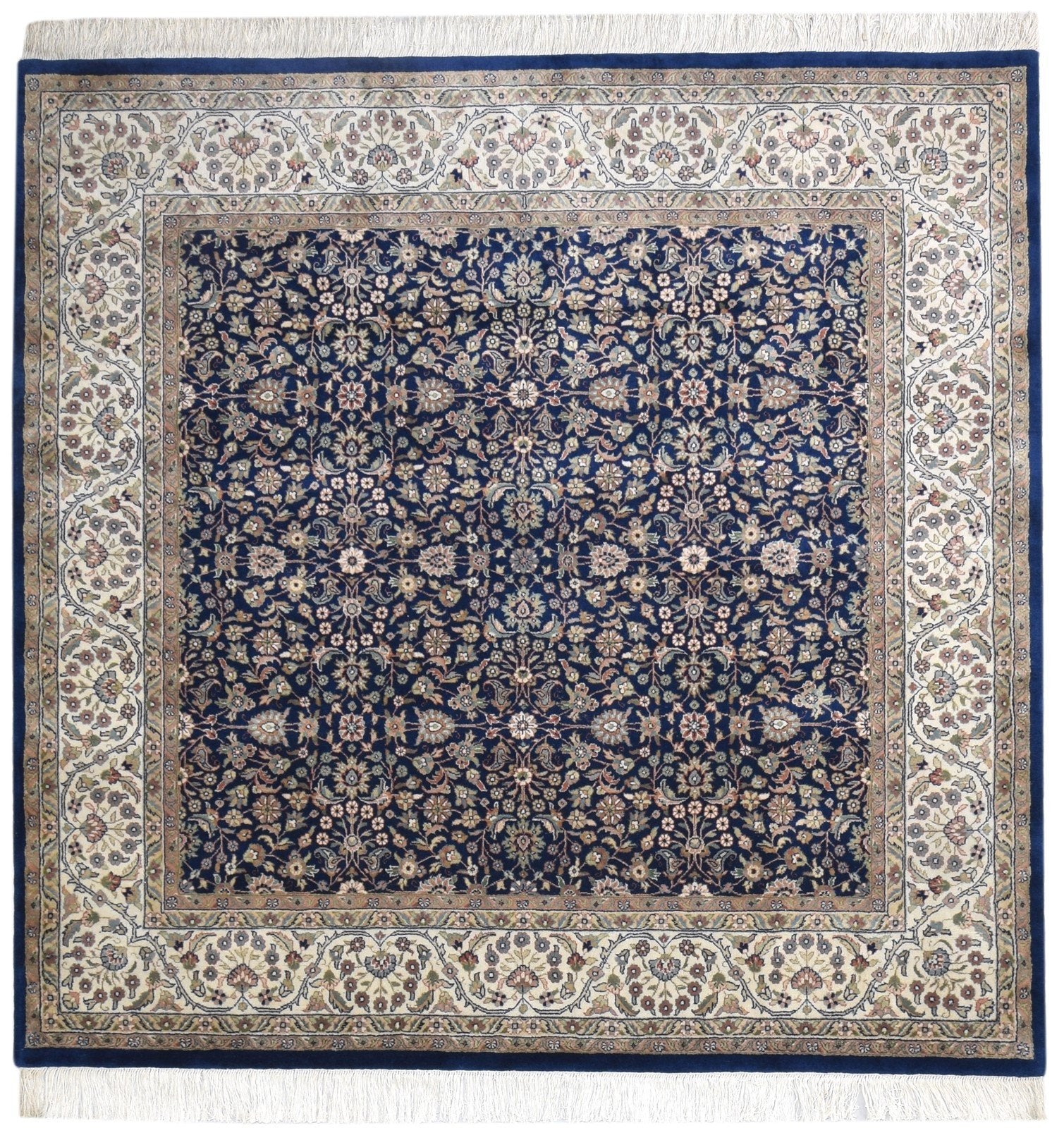 Wool Navy Blue Rug 7' X 7' Persian Hand Knotted Kashan Oriental Large Carpet 7864638701717