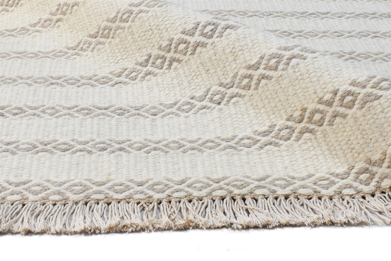 Wool Off-White Rug 5' X 7' Modern Dhurrie Scandinavian Striped Room Size Carpet 7865051545749