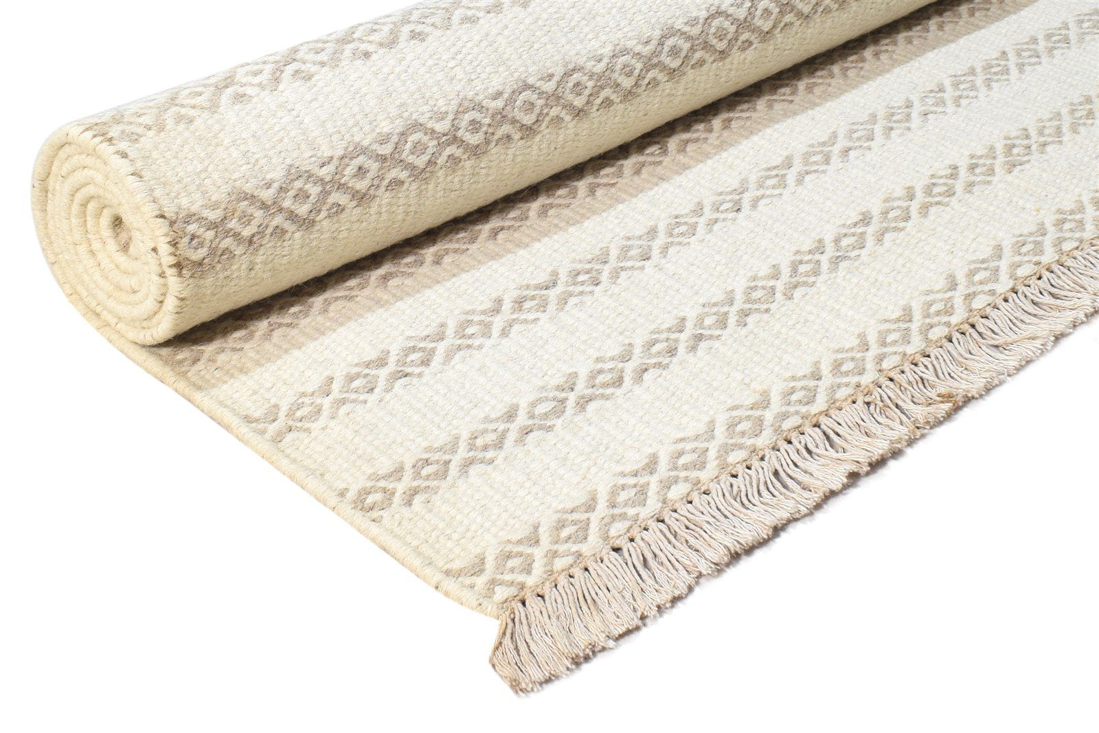 Wool Off-White Rug 5' X 7' Modern Dhurrie Scandinavian Striped Room Size Carpet 7865051545749