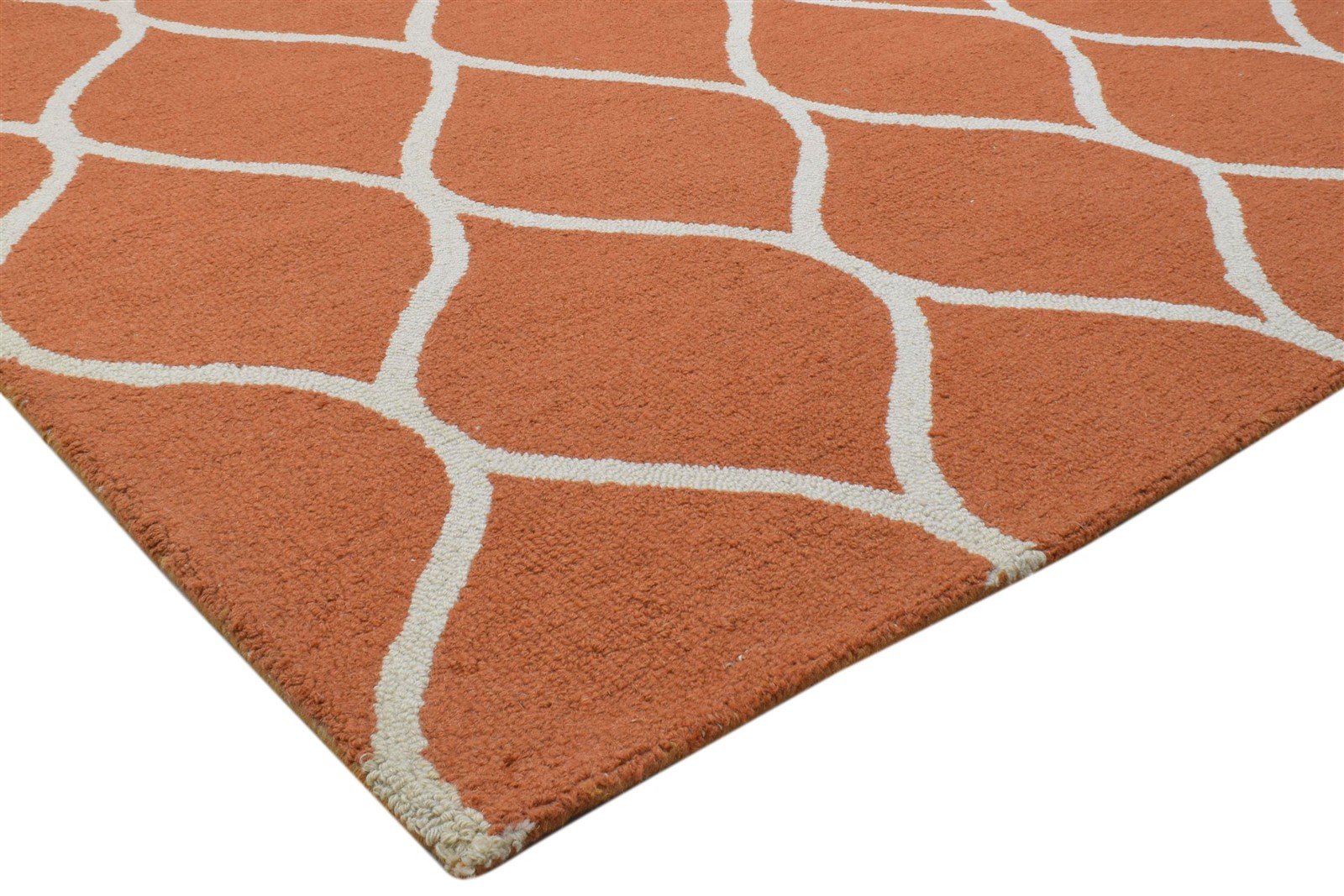 Wool Orange Rug 5' X 7' Modern Hand Tufted Indian Trellis 5'0"X7'1" Carpet 7860704968853