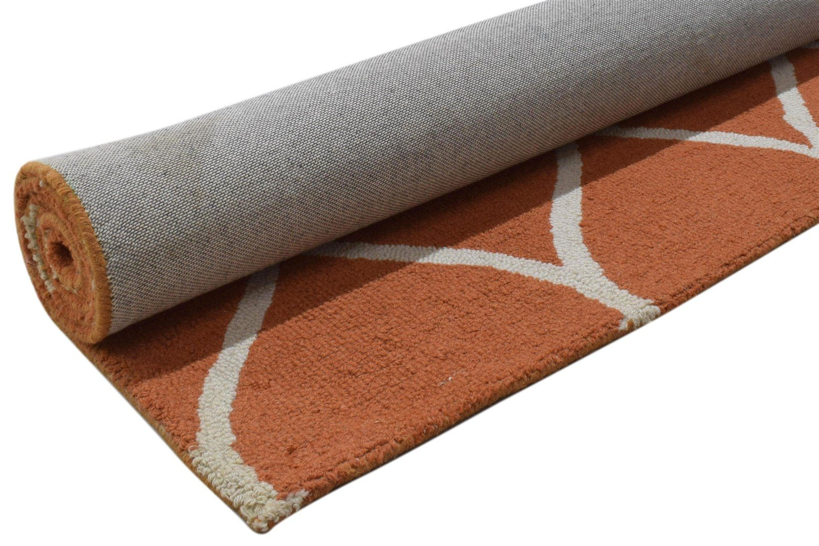 Wool Orange Rug 5' X 7' Modern Hand Tufted Indian Trellis 5'0"X7'1" Carpet 7860704968853