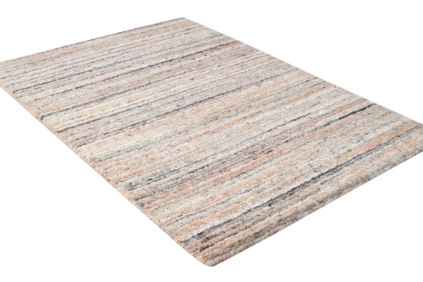 Wool Pink Rug 2' X 3' Modern Handloom Scandinavian Striped Small Carpet 7865136742549