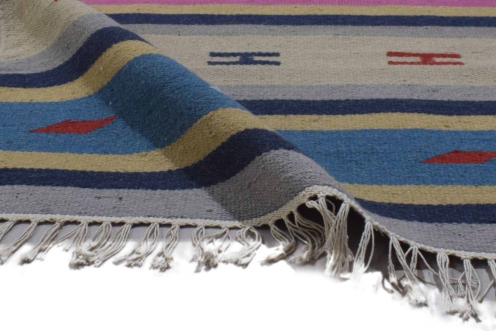 Wool Pink Rug 2' X 5' Persian Dhurrie Oriental Tribal Small Carpet 7864350408853
