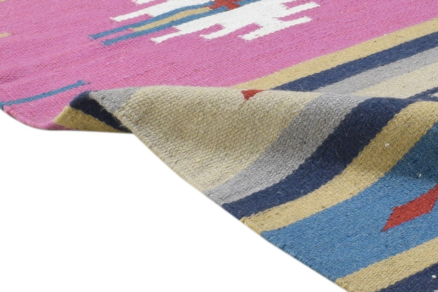 Wool Pink Rug 2' X 5' Persian Dhurrie Oriental Tribal Small Carpet 7864350408853