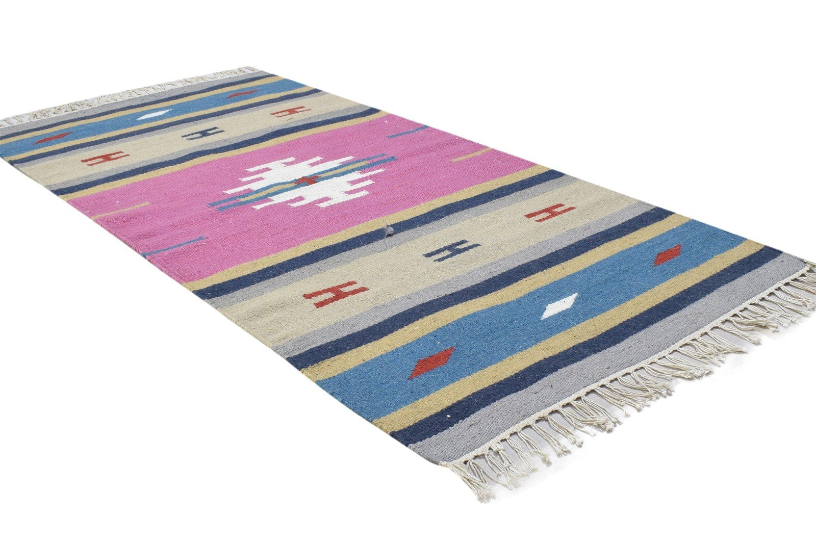 Wool Pink Rug 2' X 5' Persian Dhurrie Oriental Tribal Small Carpet 7864350408853