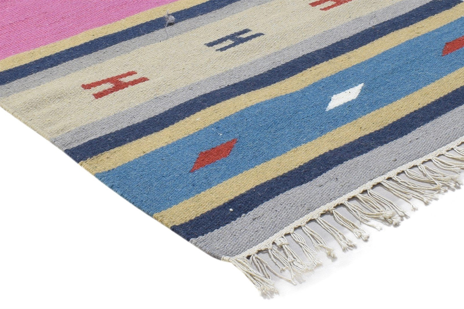 Wool Pink Rug 2' X 5' Persian Dhurrie Oriental Tribal Small Carpet 7864350408853