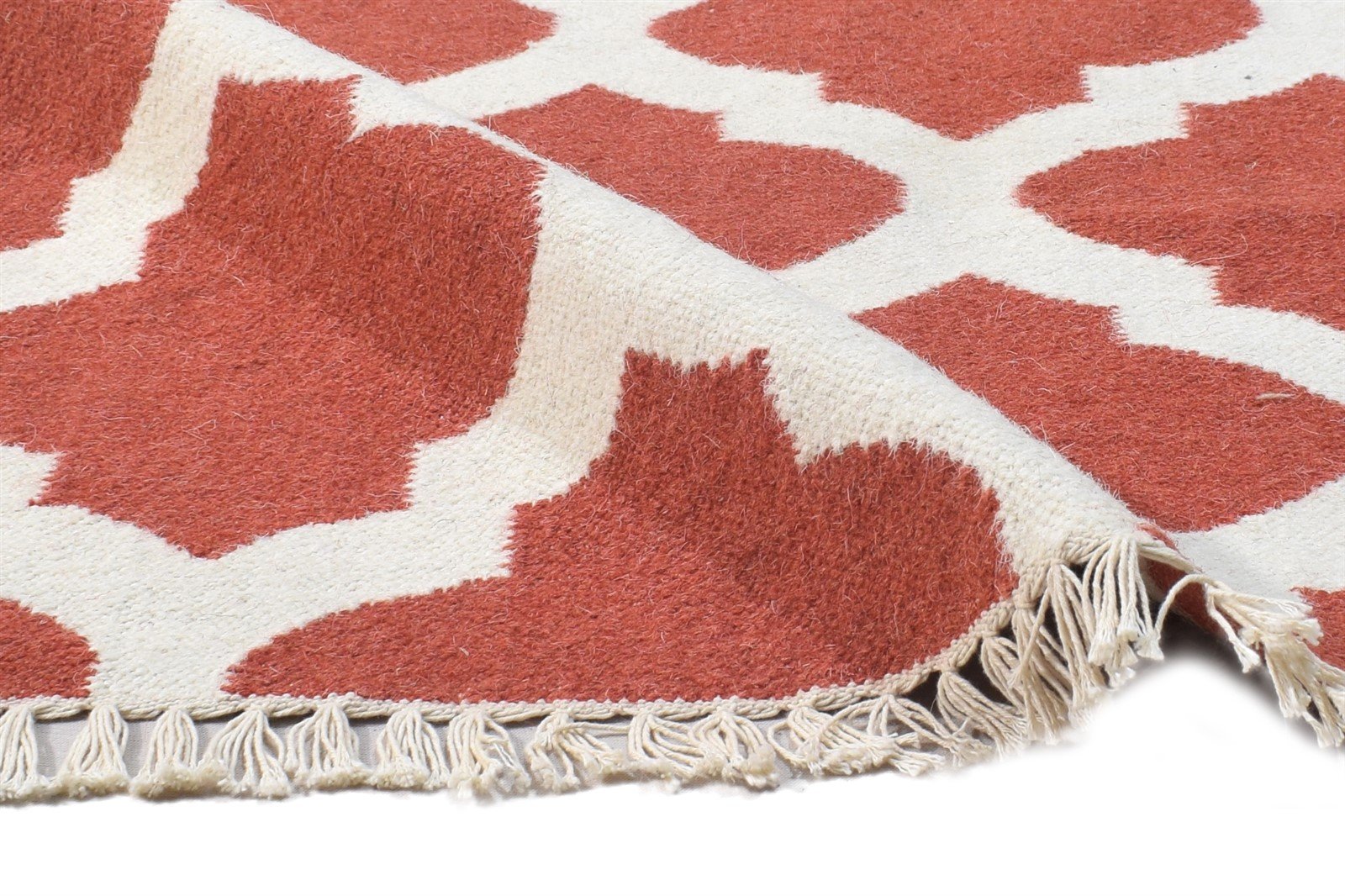 Wool Pink Rug 3' X 5' Modern Dhurrie Moroccan Trellis Small Carpet 7864378753173