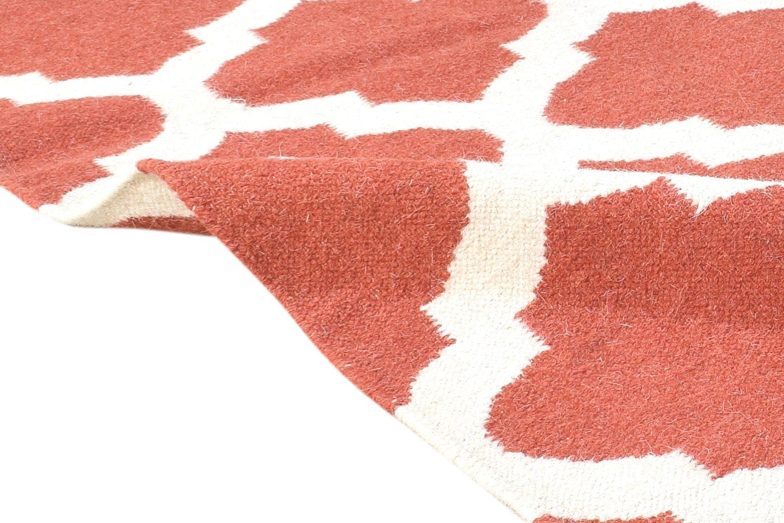Wool Pink Rug 3' X 5' Modern Dhurrie Moroccan Trellis Small Carpet 7864378753173