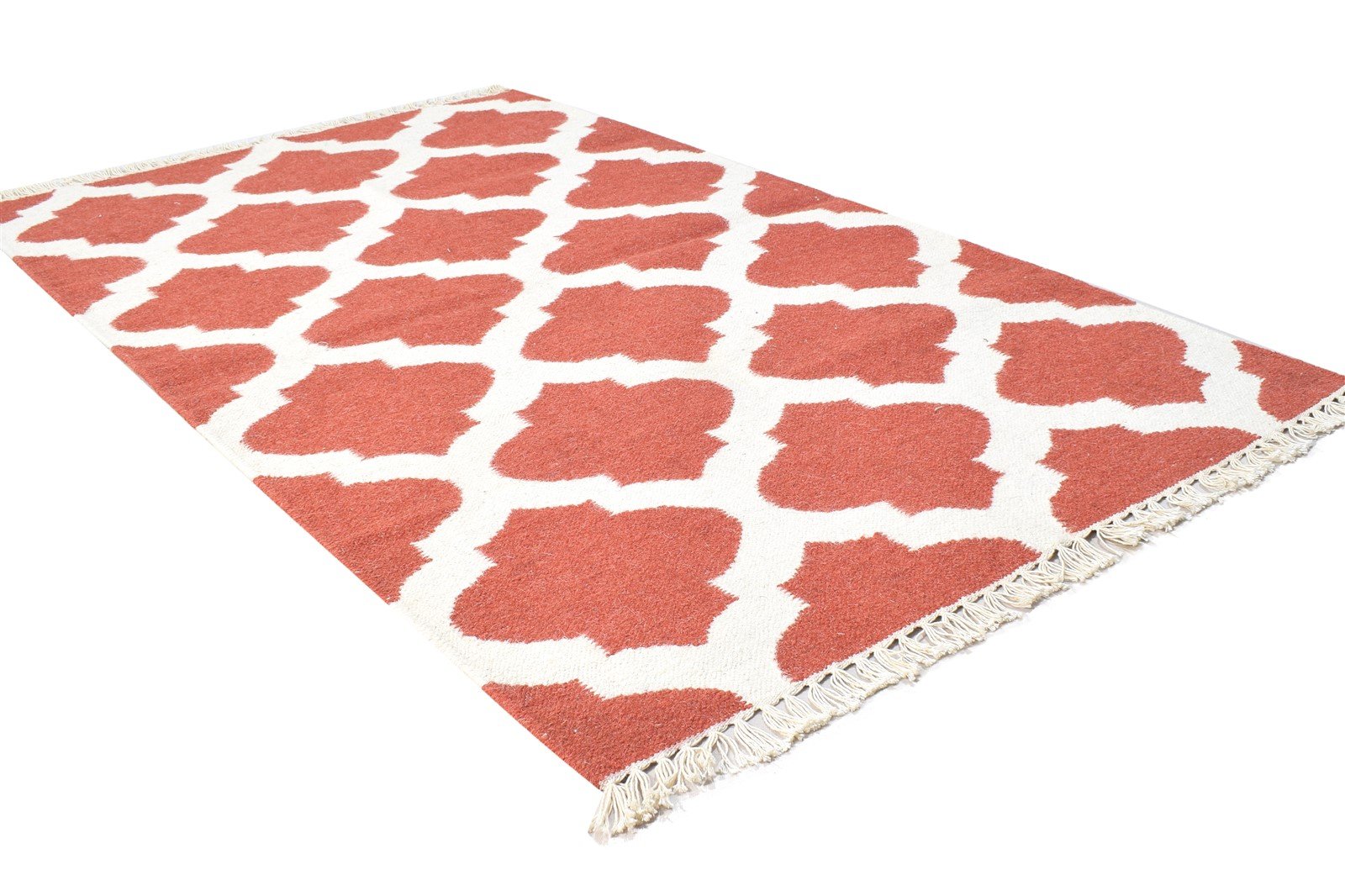 Wool Pink Rug 3' X 5' Modern Dhurrie Moroccan Trellis Small Carpet 7864378753173