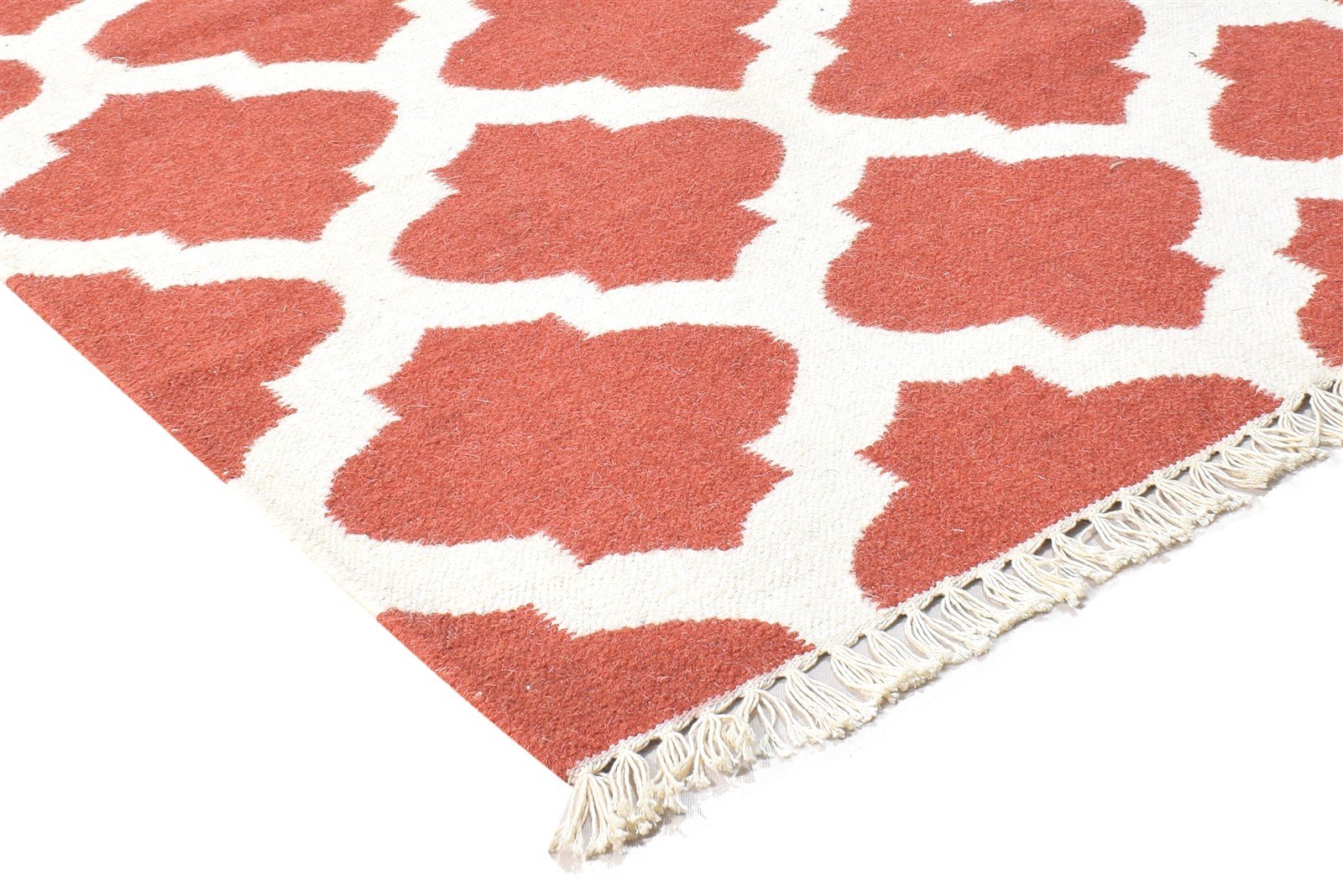 Wool Pink Rug 3' X 5' Modern Dhurrie Moroccan Trellis Small Carpet 7864378753173