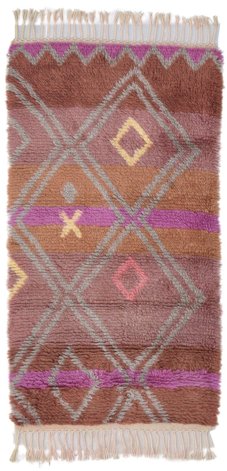Wool Pink Rug 3' X 5' Shag Hand Knotted Moroccan Geometric Small Carpet 7864091607189