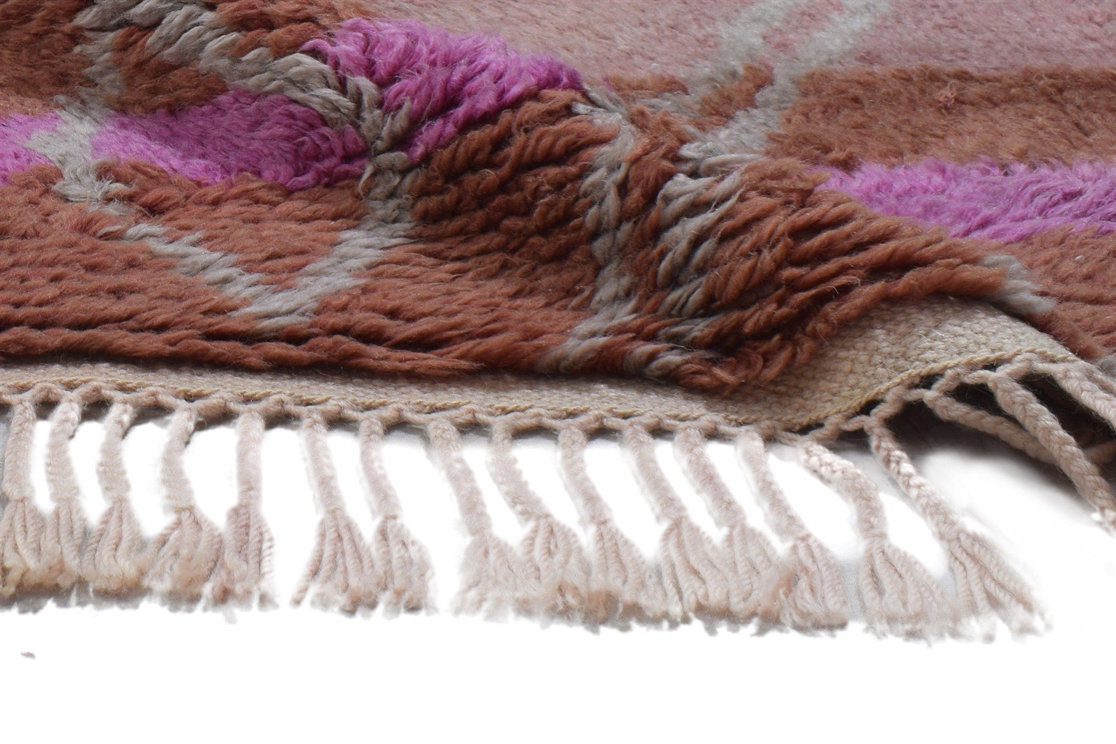 Wool Pink Rug 3' X 5' Shag Hand Knotted Moroccan Geometric Small Carpet 7864091607189