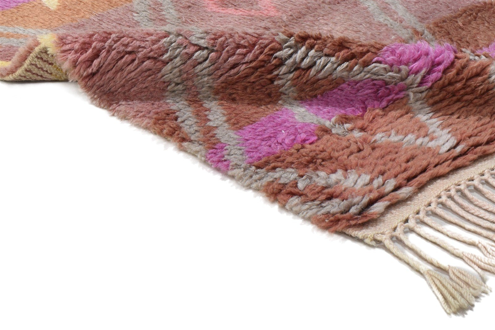 Wool Pink Rug 3' X 5' Shag Hand Knotted Moroccan Geometric Small Carpet 7864091607189