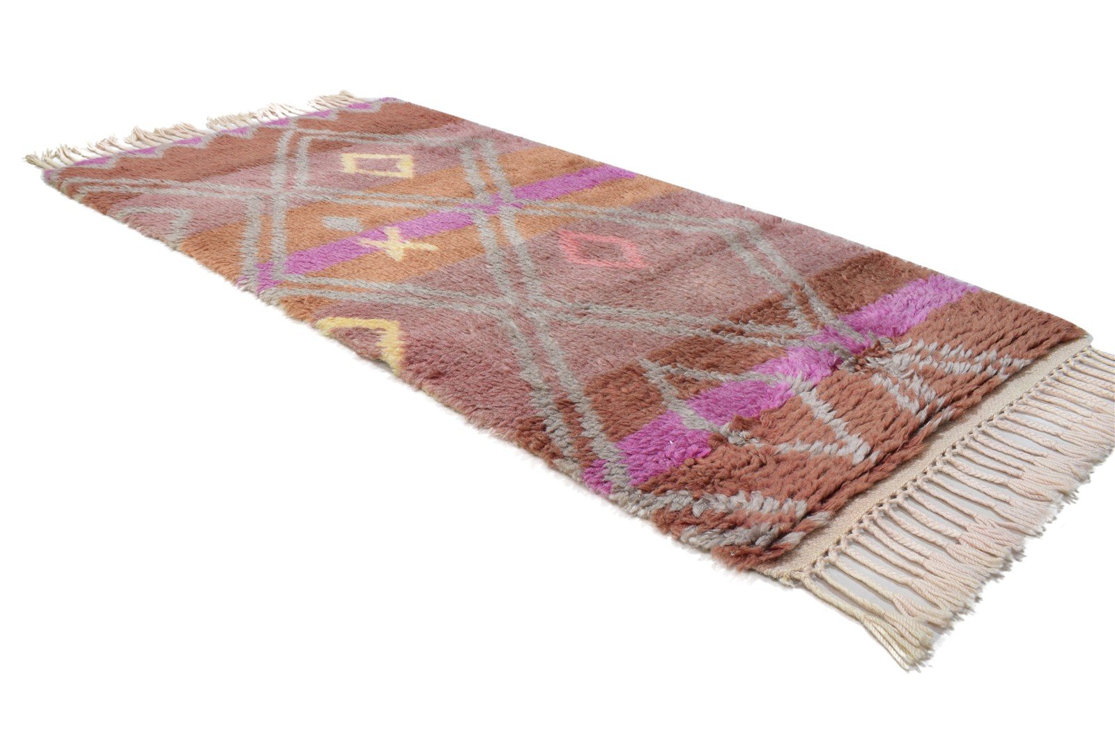 Wool Pink Rug 3' X 5' Shag Hand Knotted Moroccan Geometric Small Carpet 7864091607189