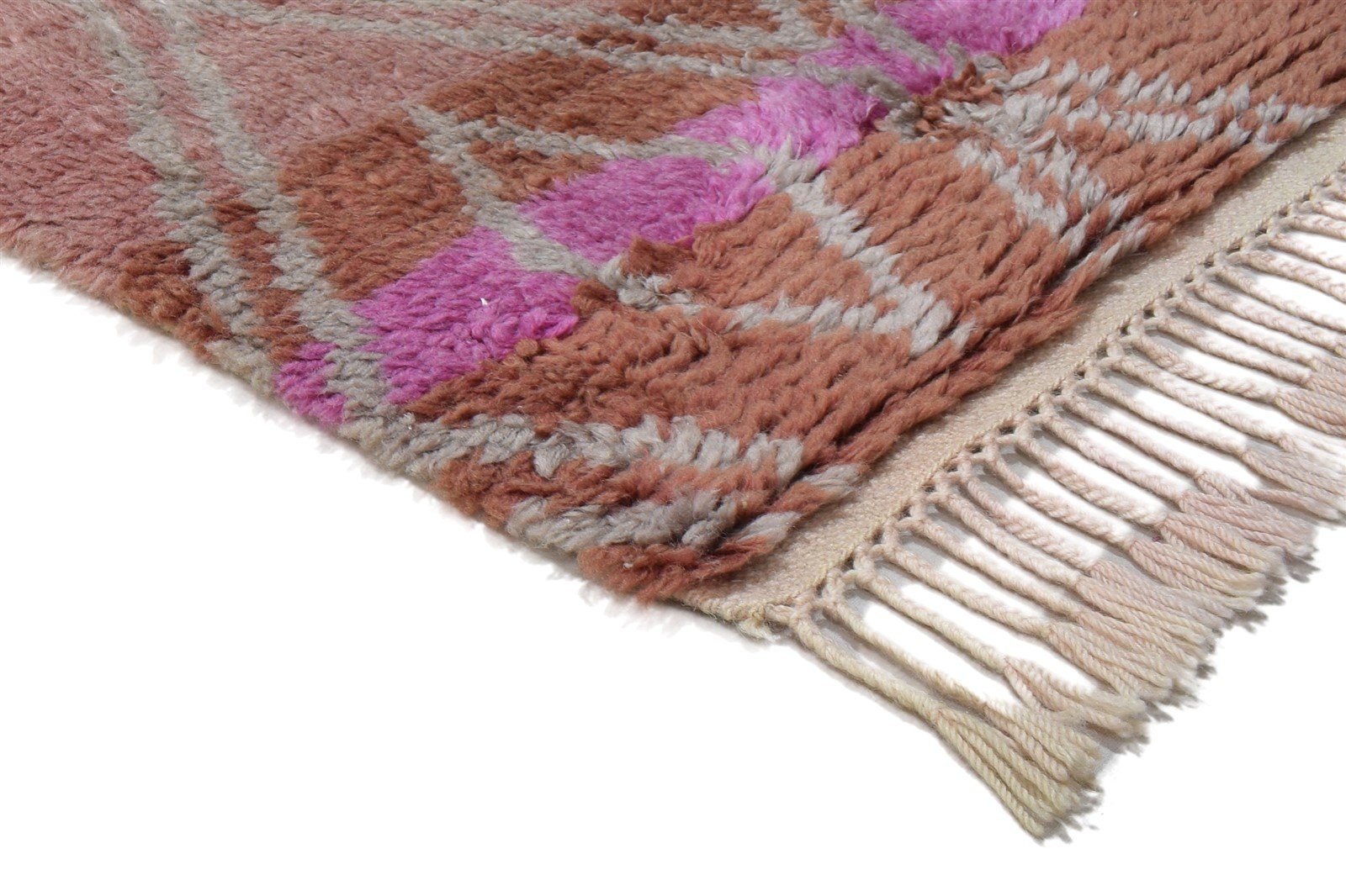 Wool Pink Rug 3' X 5' Shag Hand Knotted Moroccan Geometric Small Carpet 7864091607189