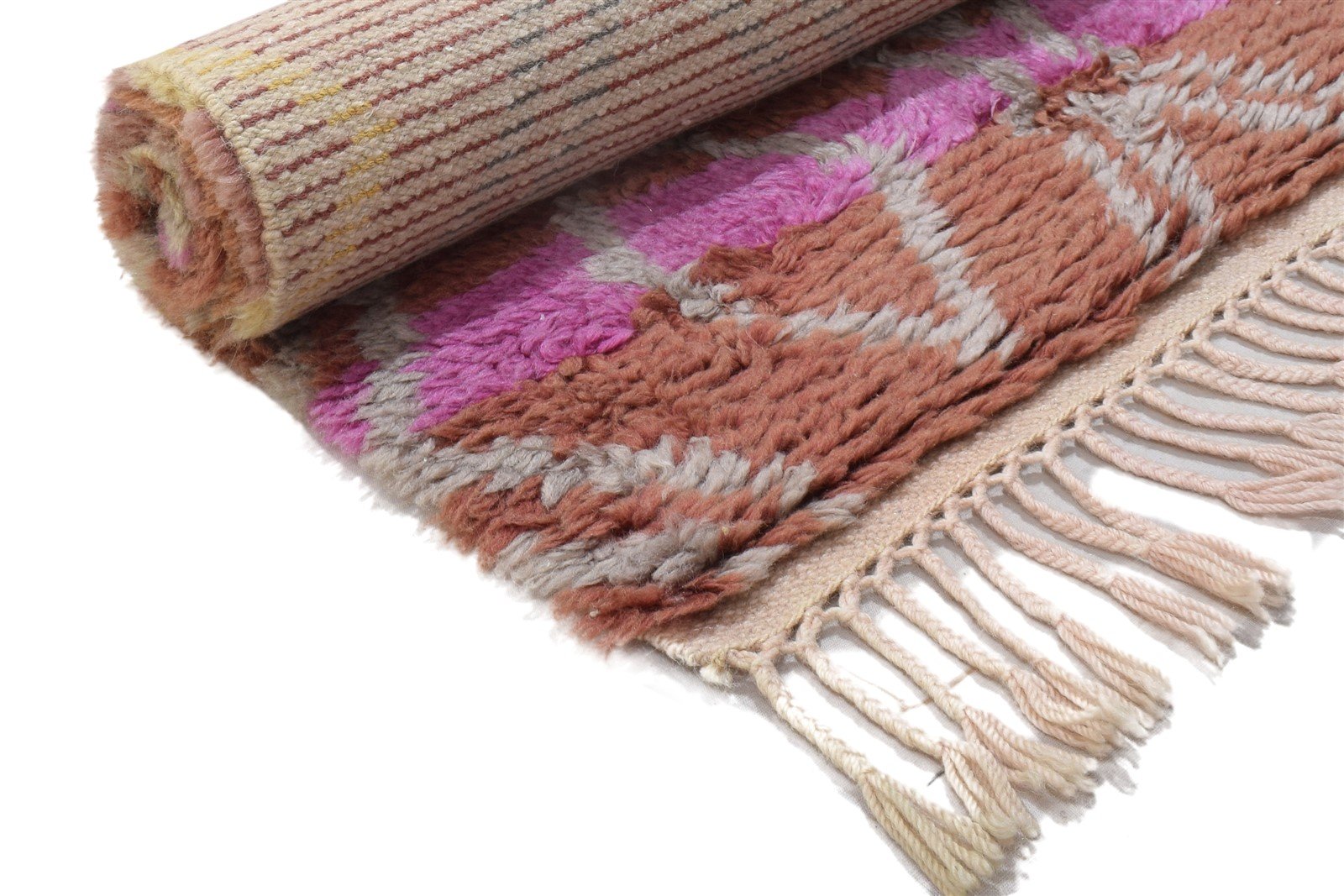Wool Pink Rug 3' X 5' Shag Hand Knotted Moroccan Geometric Small Carpet 7864091607189